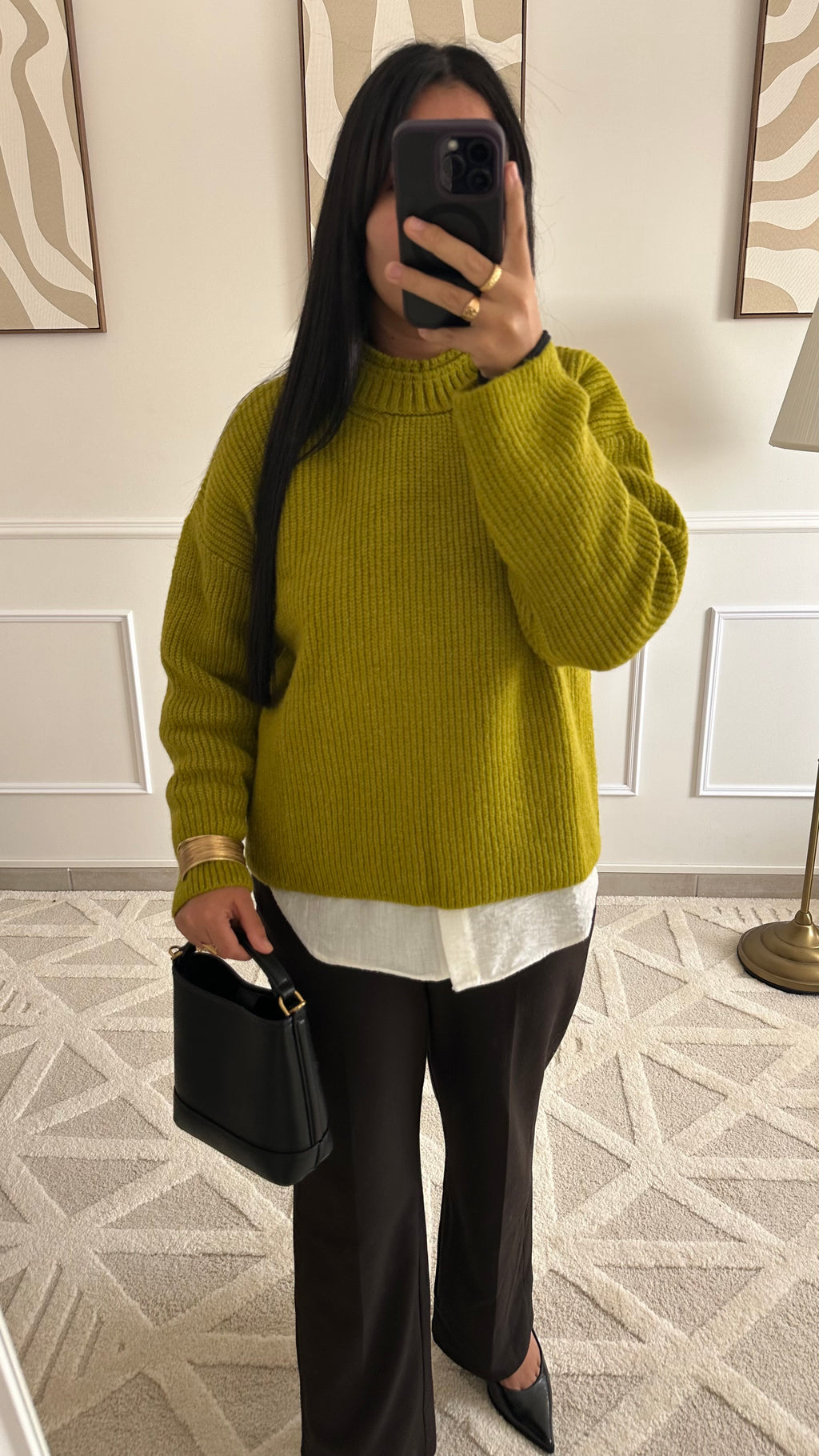 Pull col doublé olive