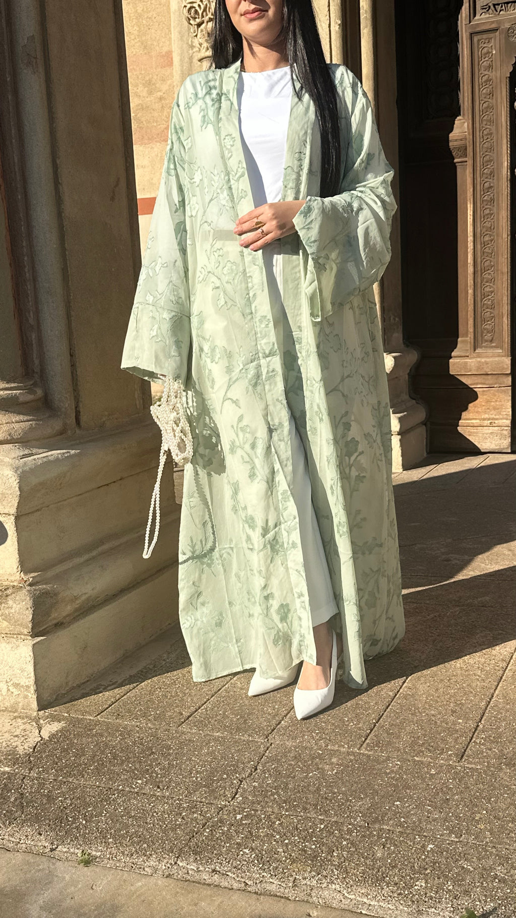 Kimono à fleurs | Vert