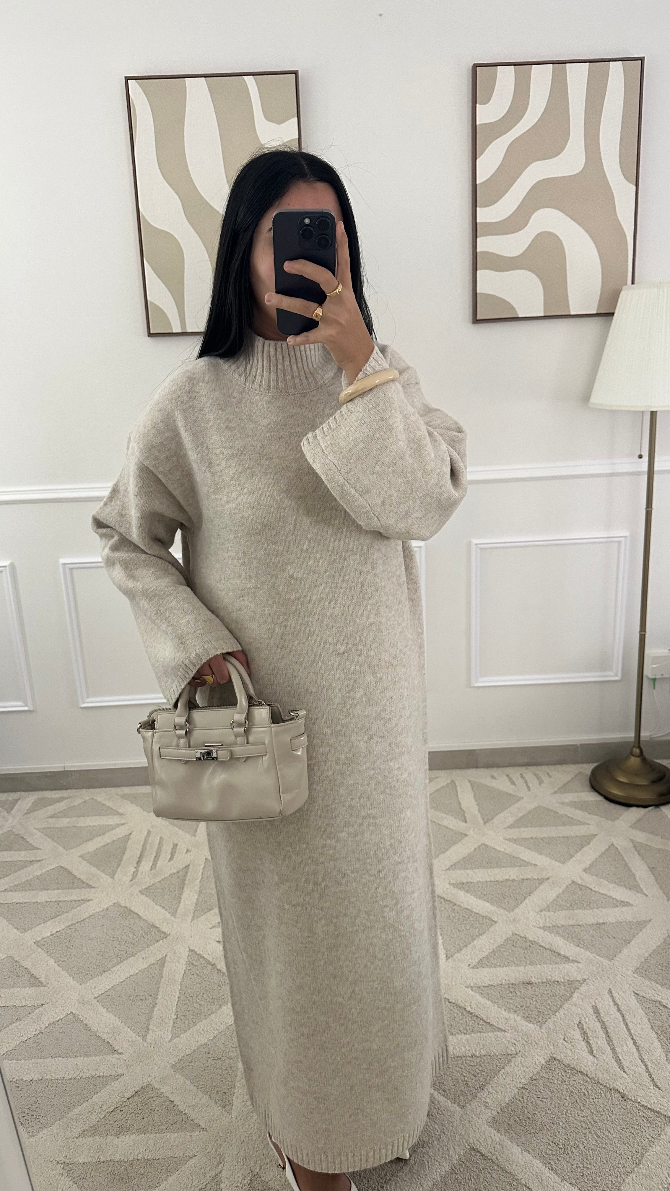 Robe pull col montant l Beige clair