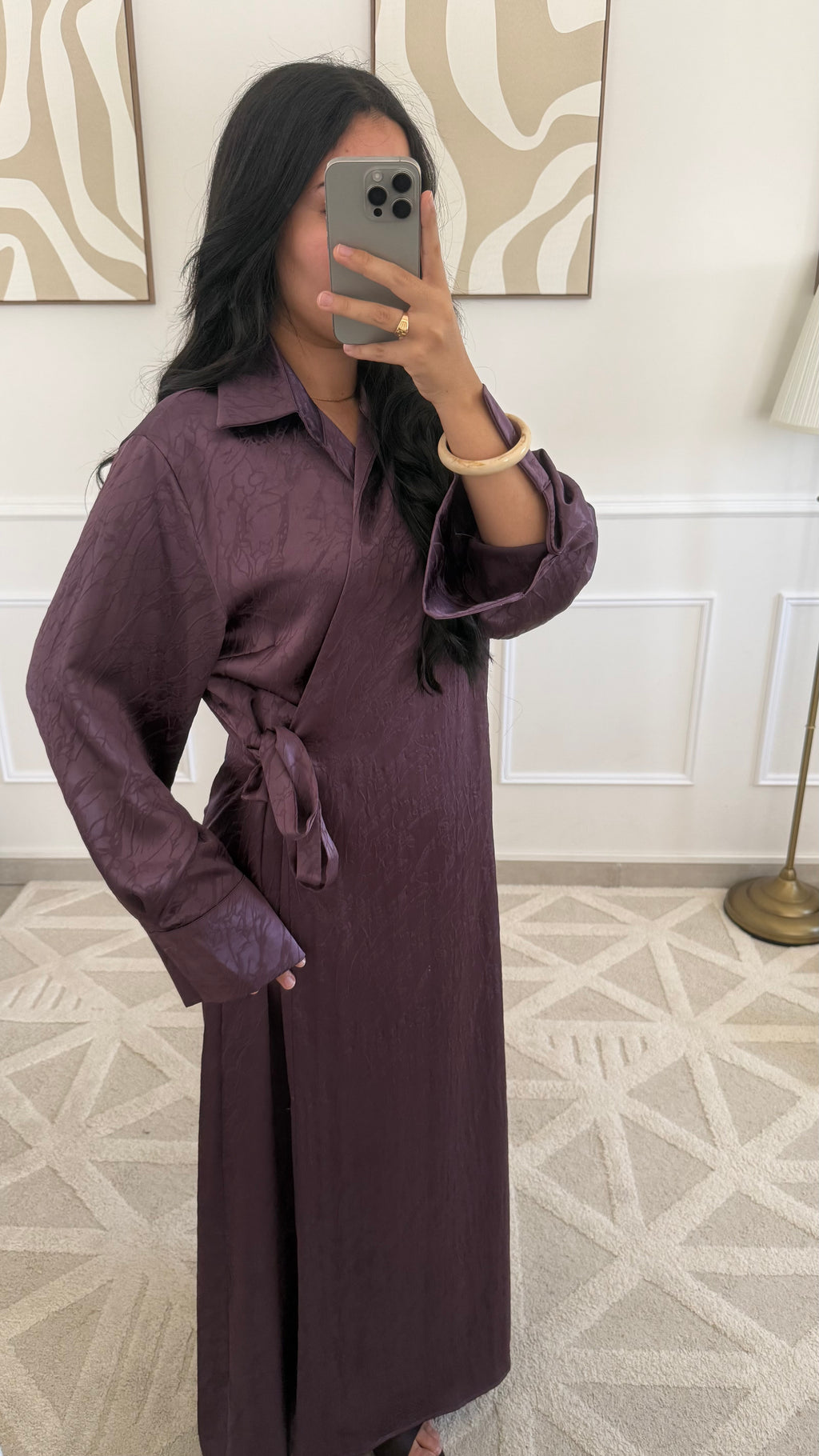 [GAMME PREMIUM] Robe satinée à motifs à nouer | Violet