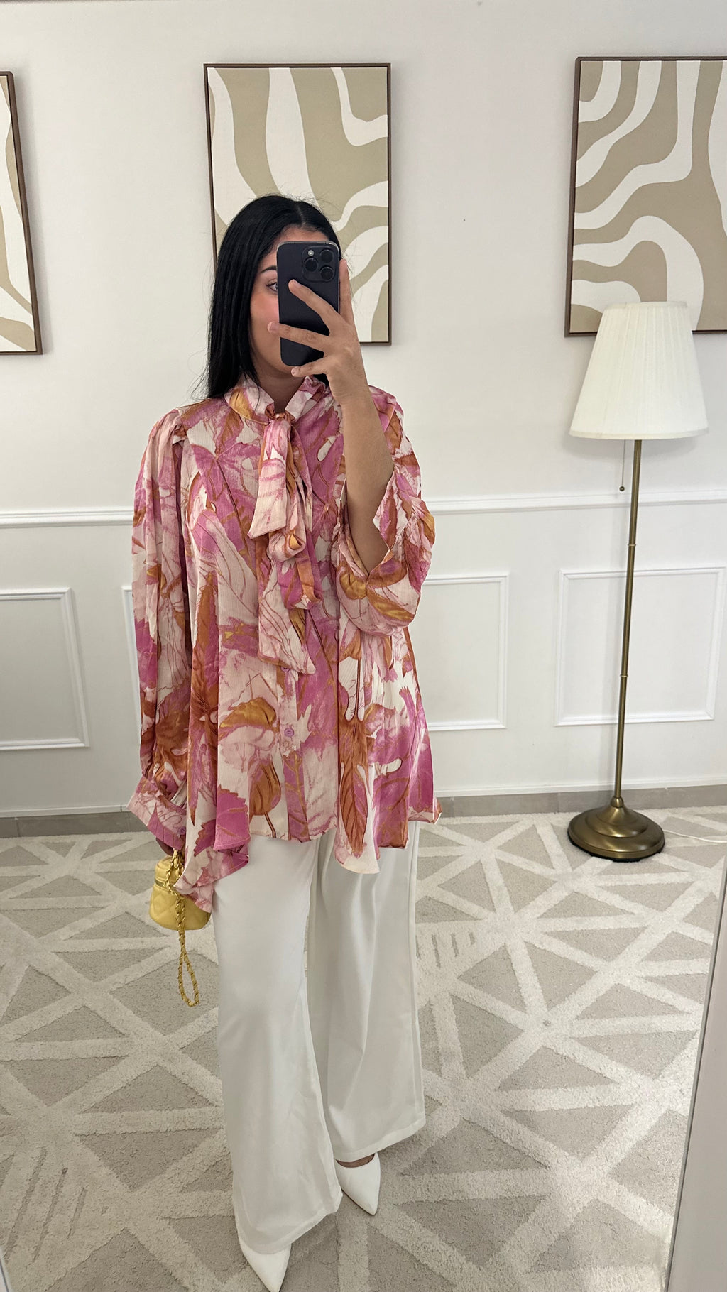 Blouse satinée à fleurs | Rose