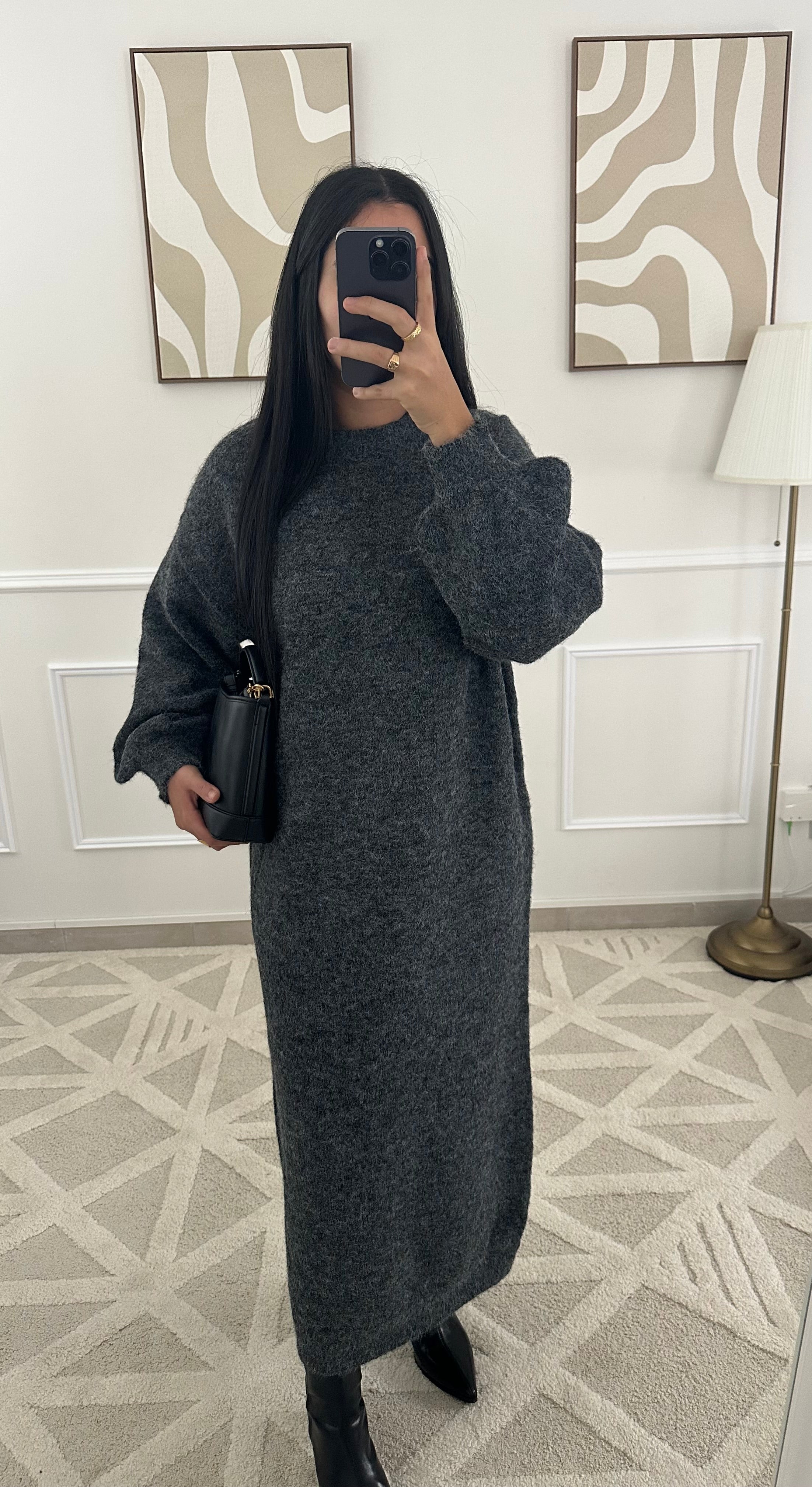 Robe pull col rond I Gris foncé