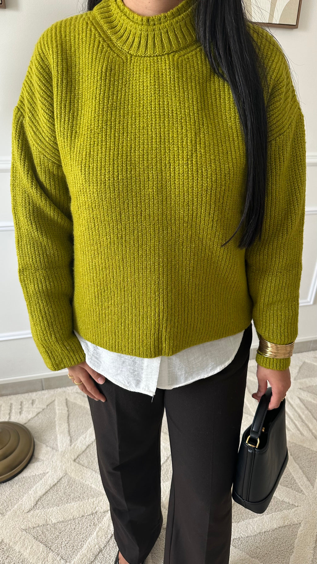 Pull col doublé olive