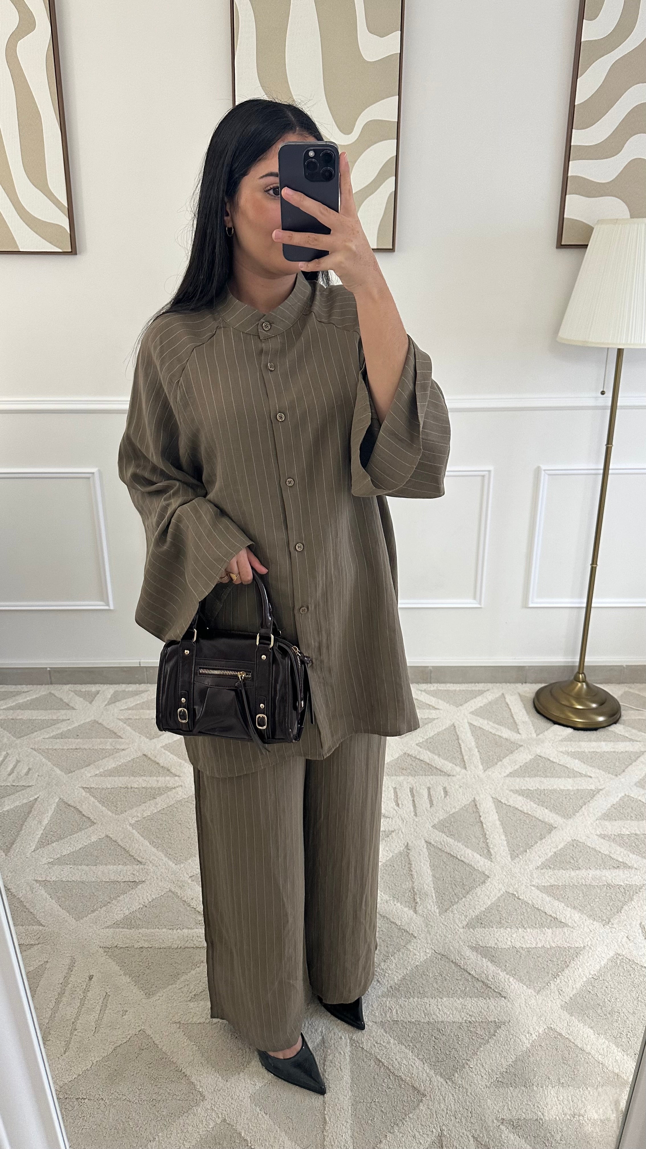 Ensemble fluide en lin | kaki