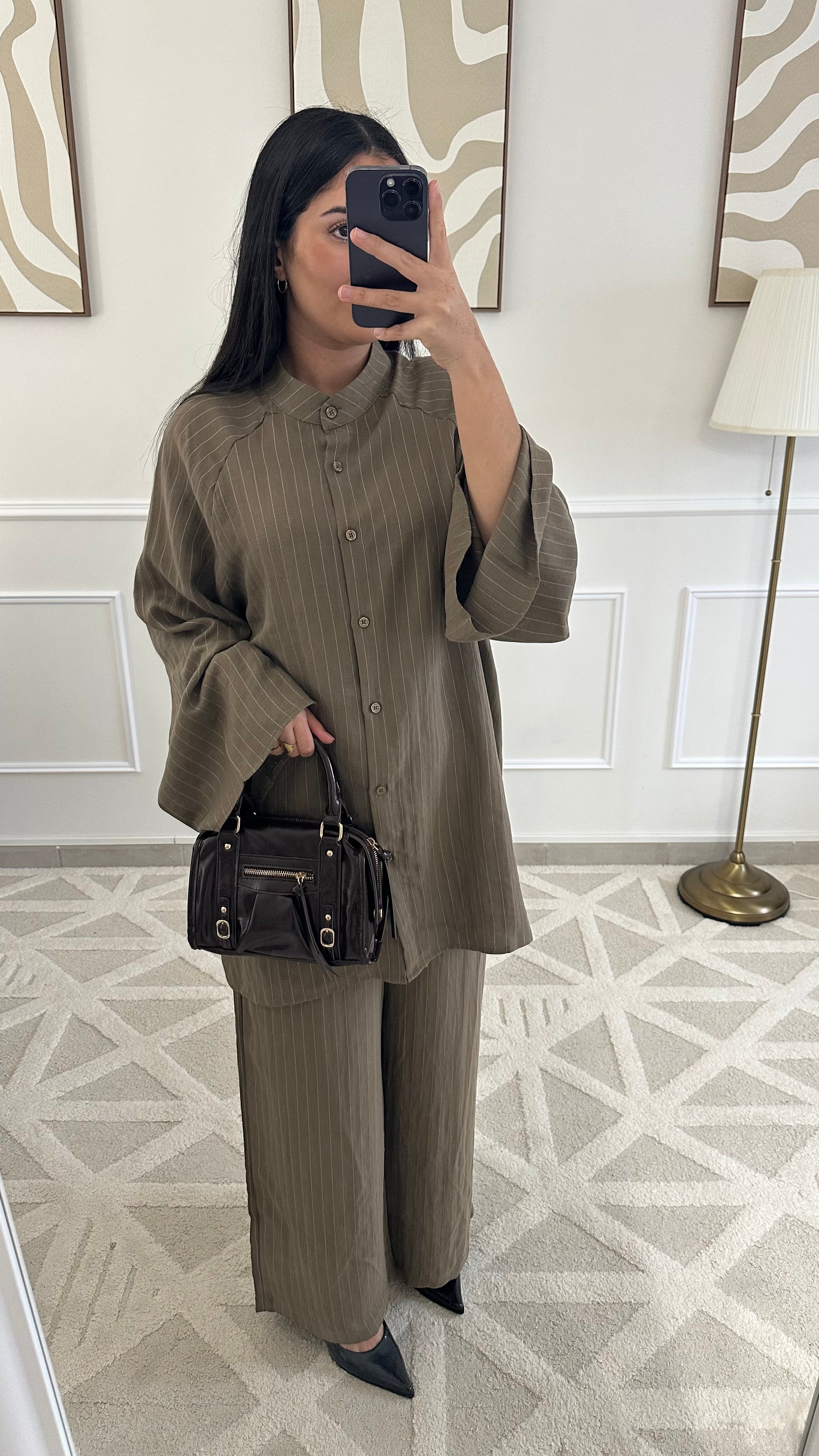 Ensemble fluide en lin | kaki