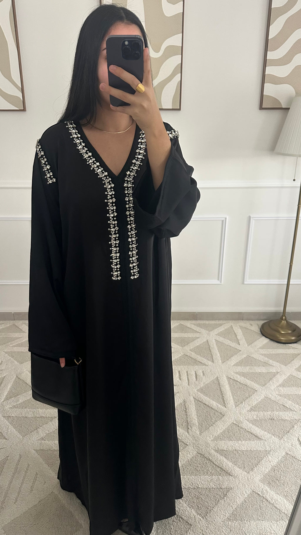 Robe caftan à strass | Noir