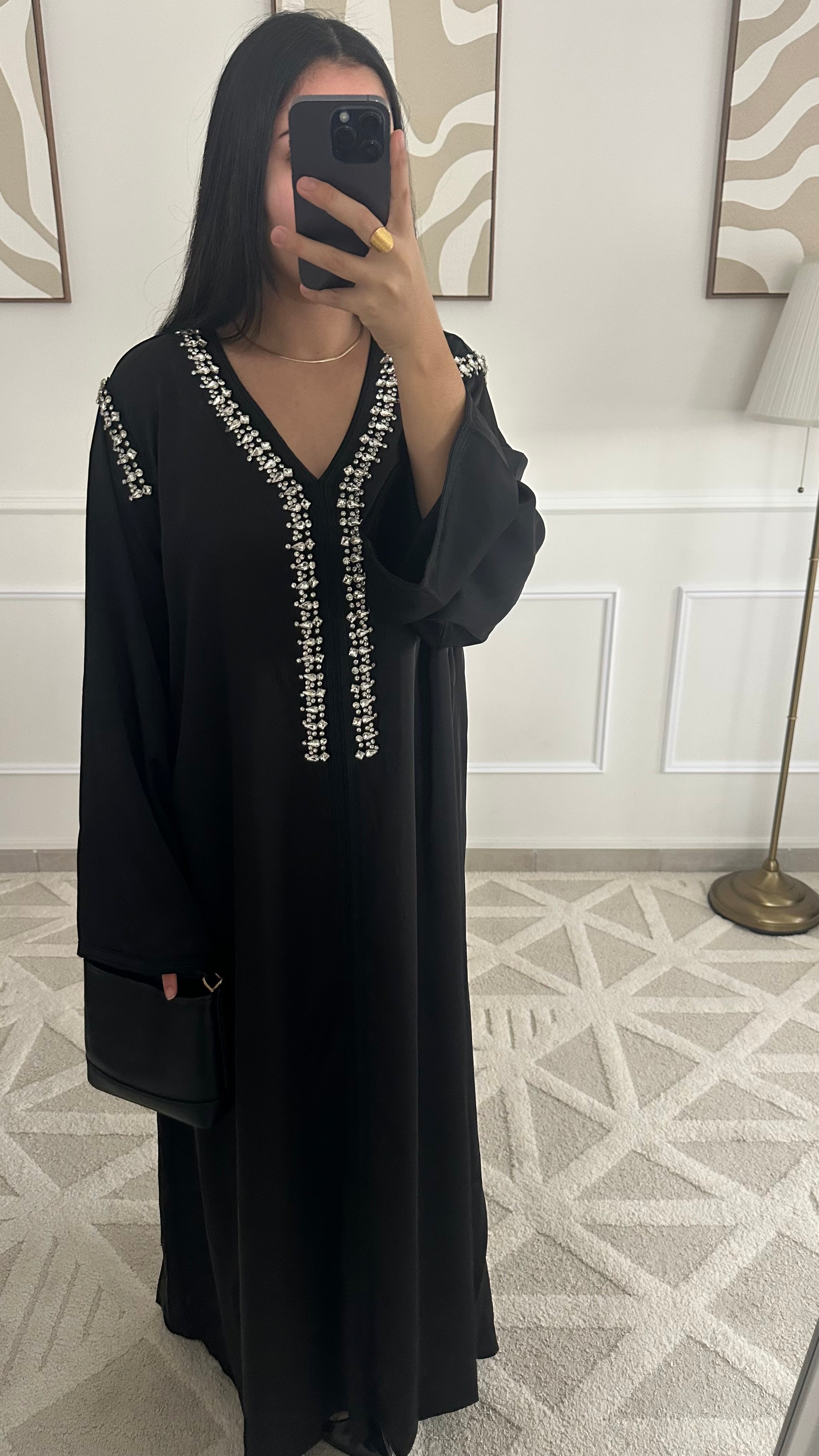 Robe caftan à strass | Noir