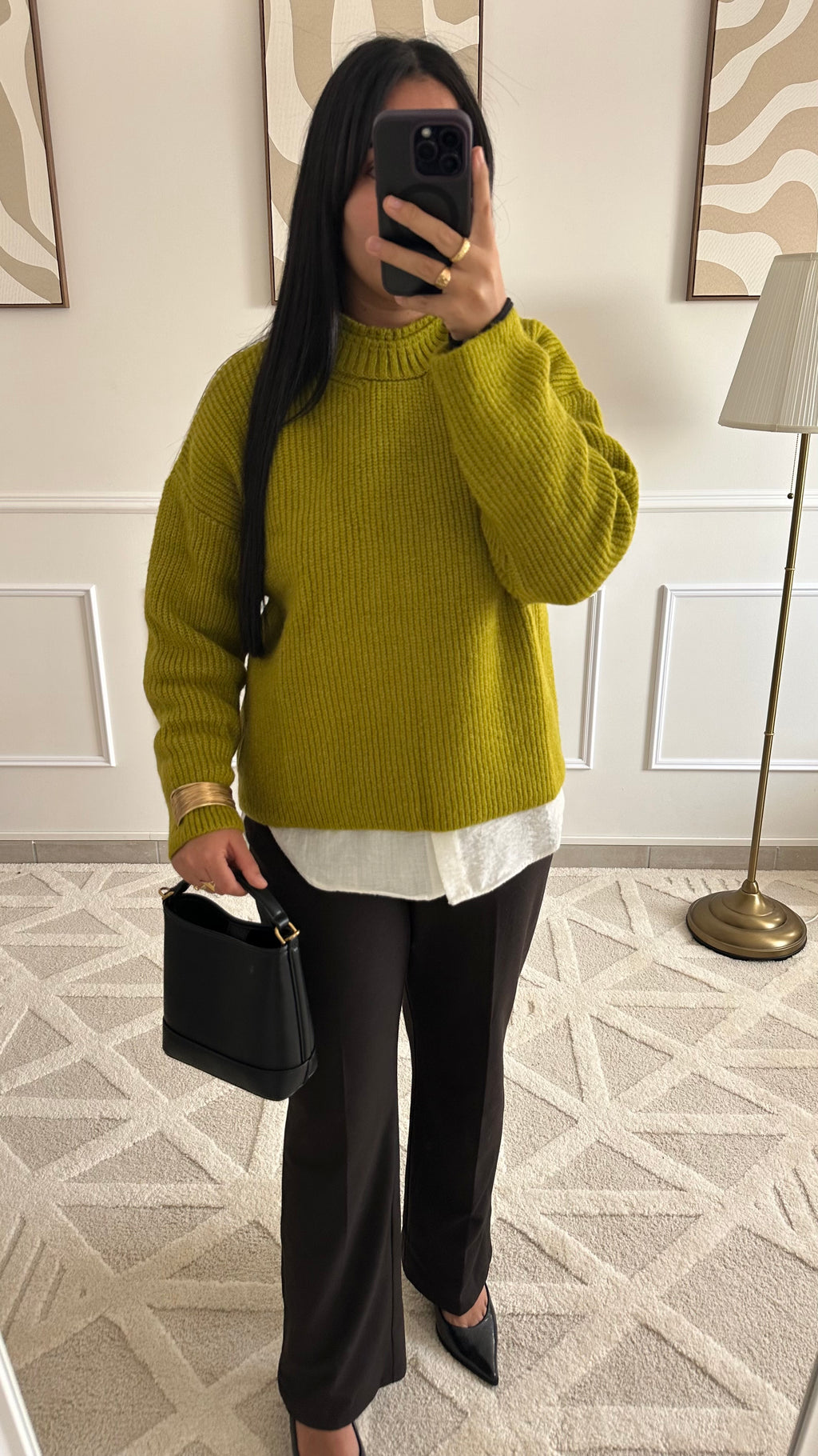 Pull col doublé olive