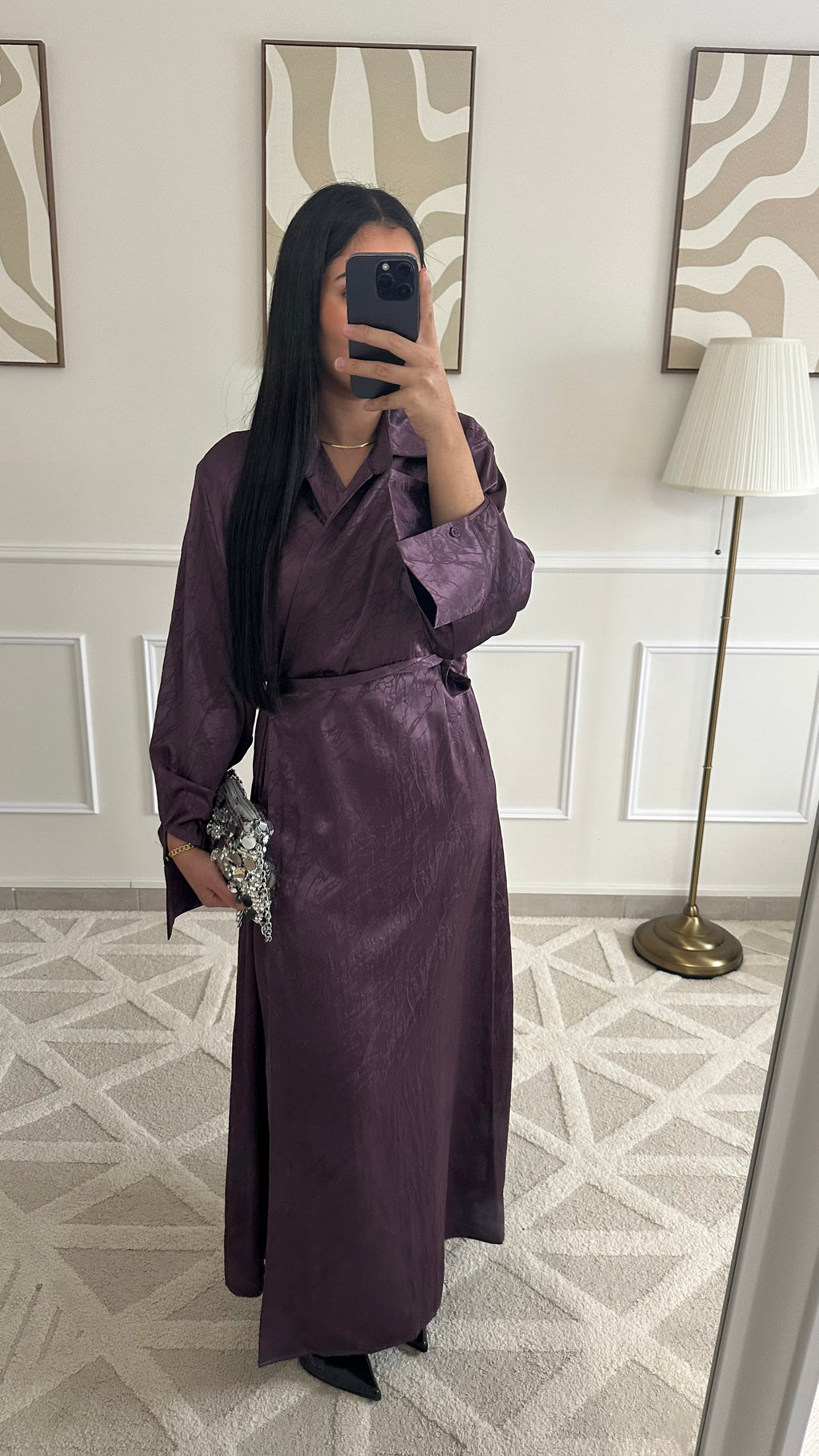[GAMME PREMIUM] Robe satinée à motifs à nouer | Violet