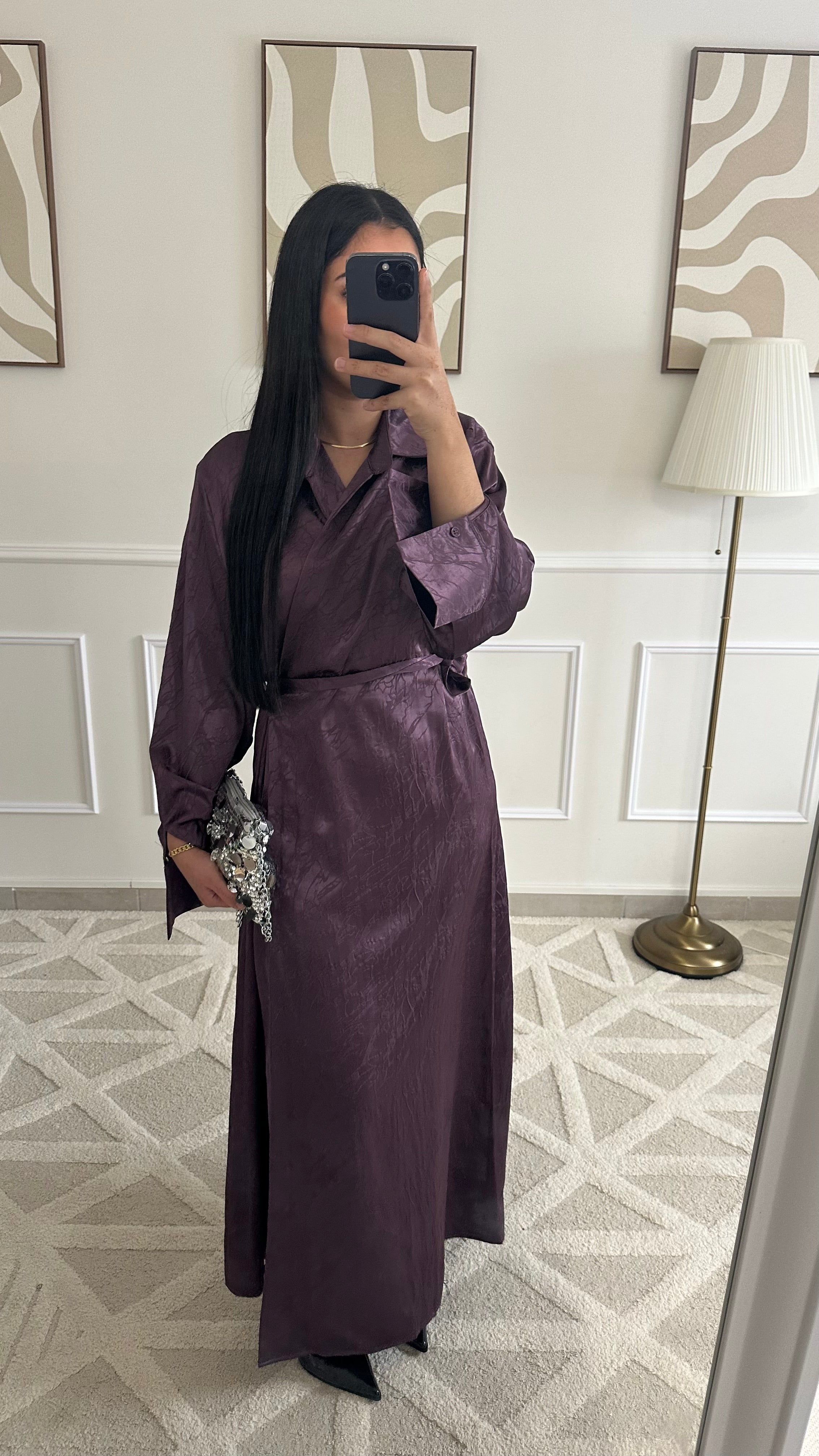 [GAMME PREMIUM] Robe satinée à motifs à nouer | Violet