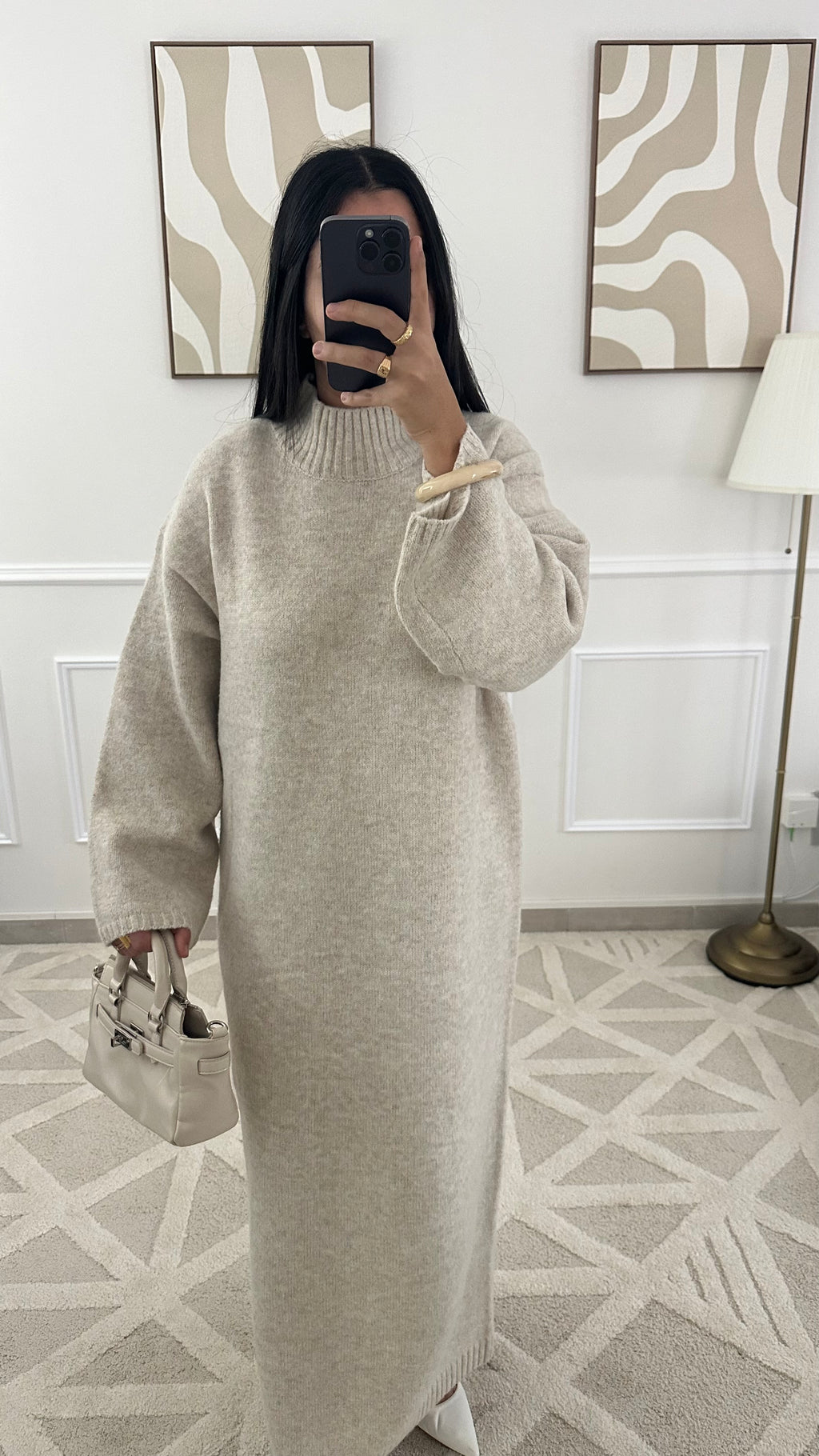Robe pull col montant l Beige clair