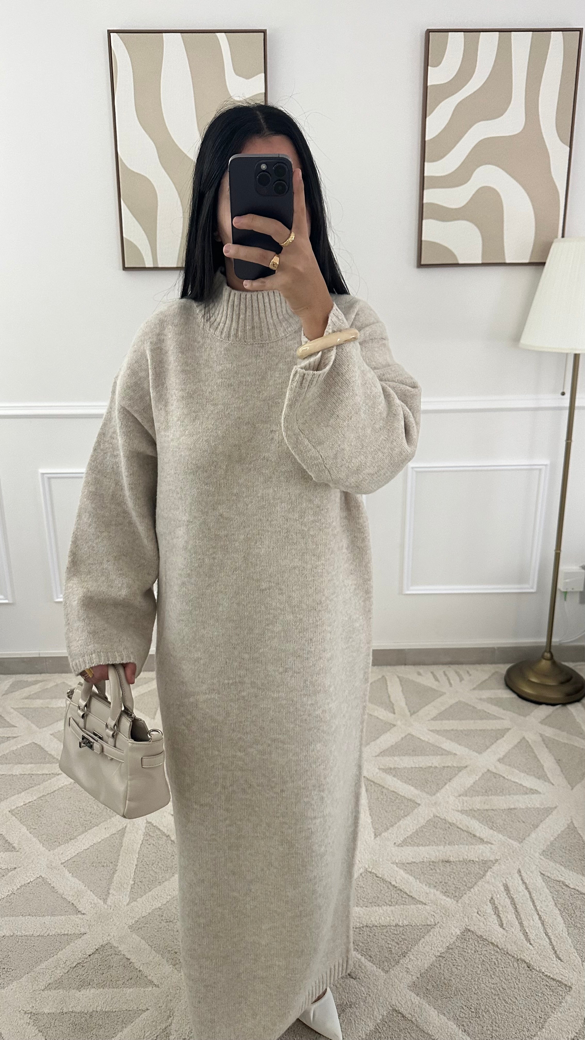 Robe pull col montant l Beige clair