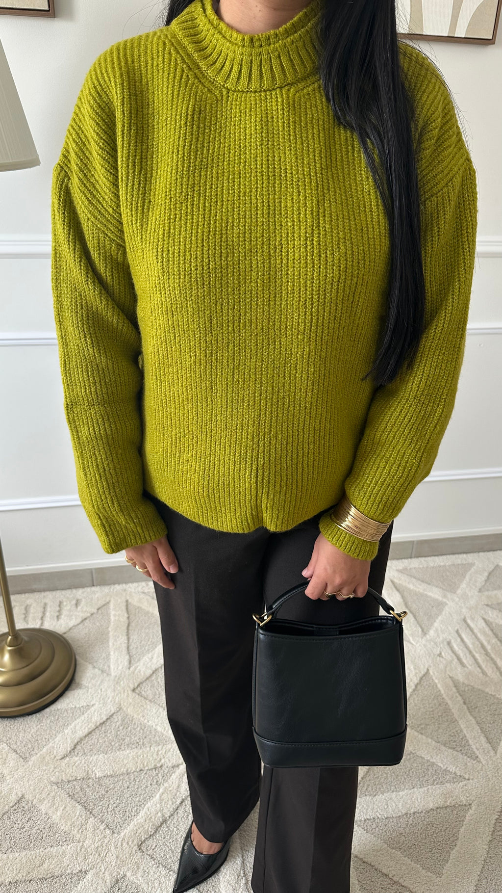 Pull col doublé olive