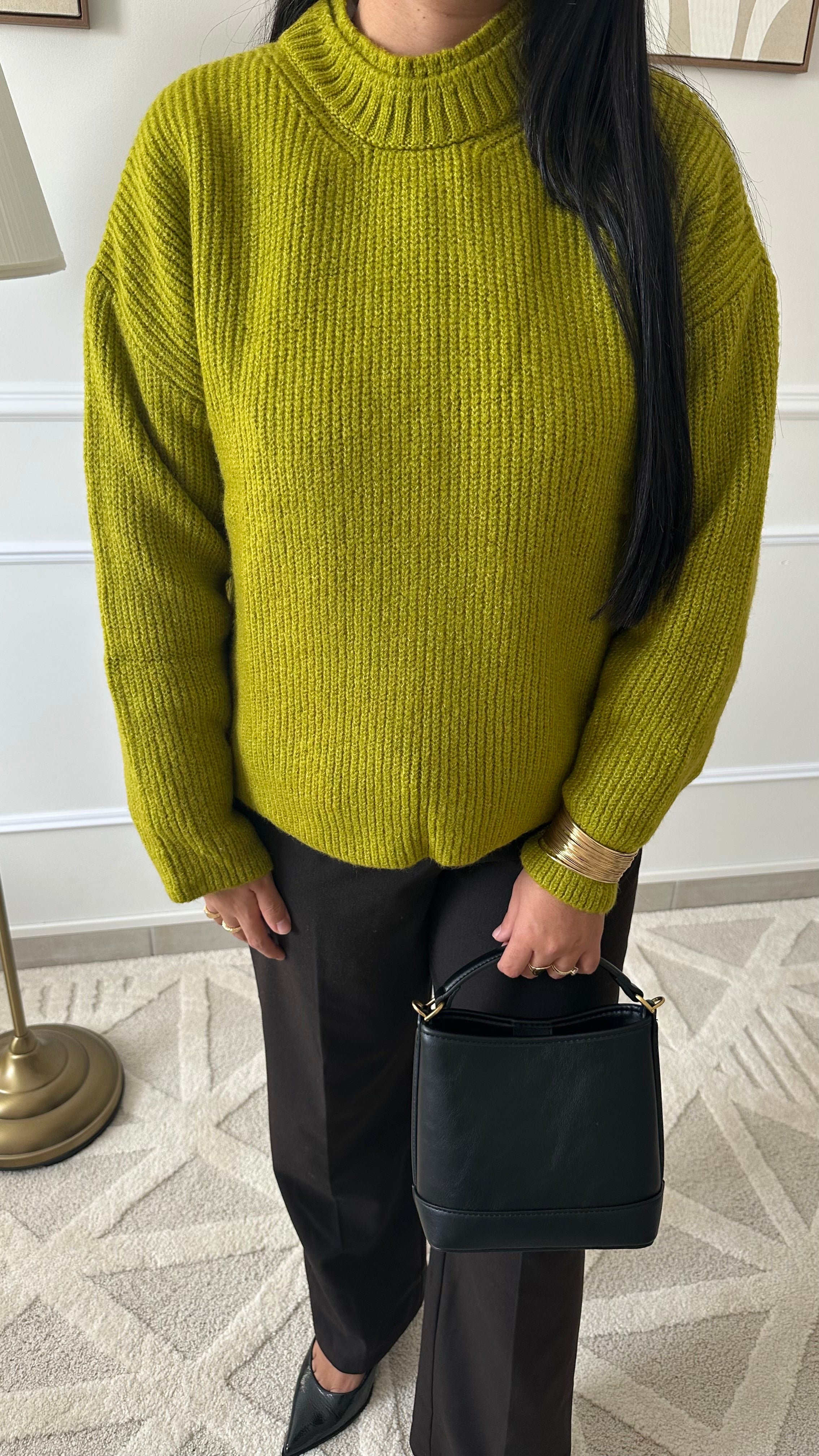 Pull col doublé olive