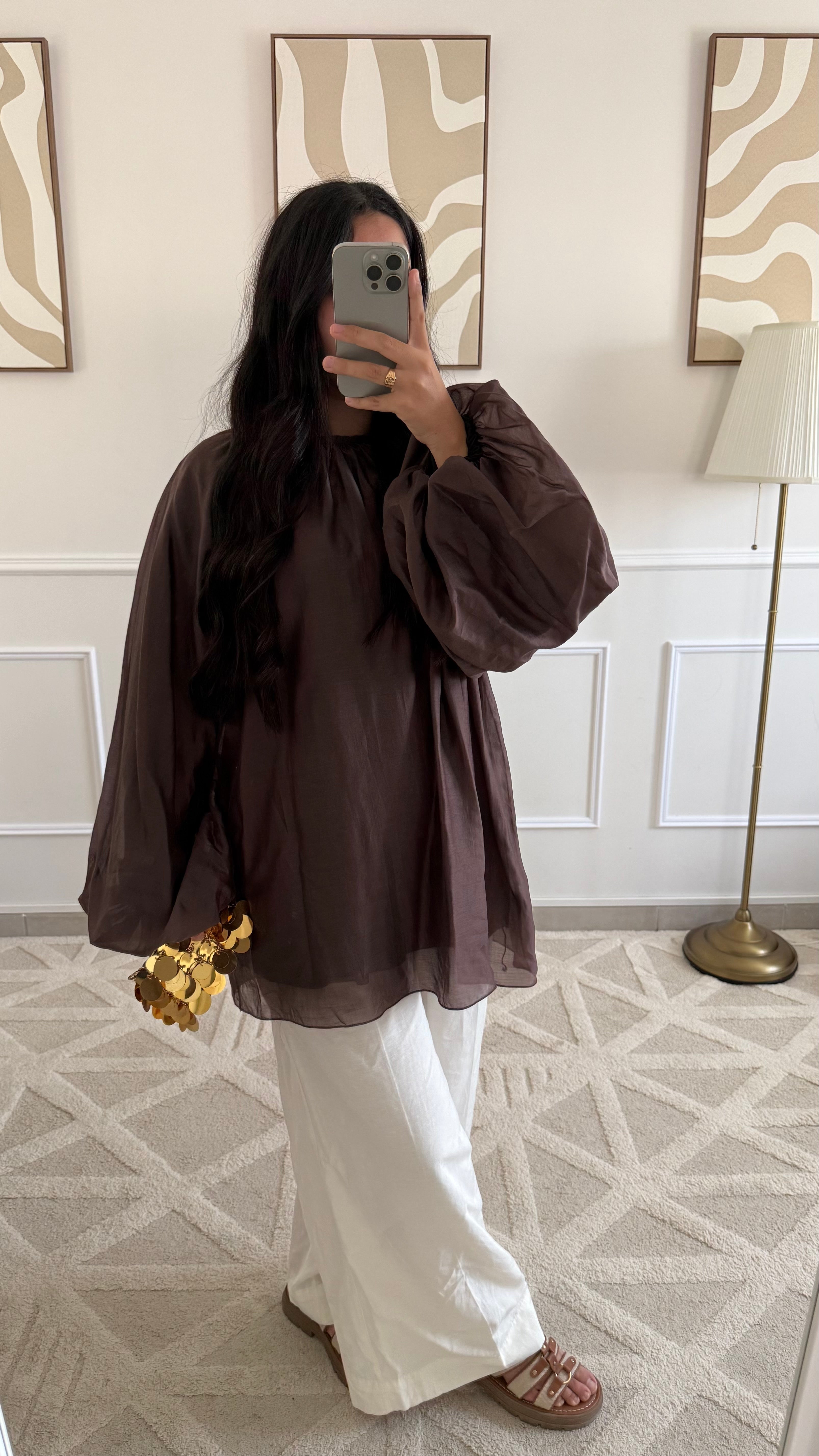 Blouse à manches bouffantes | Marron