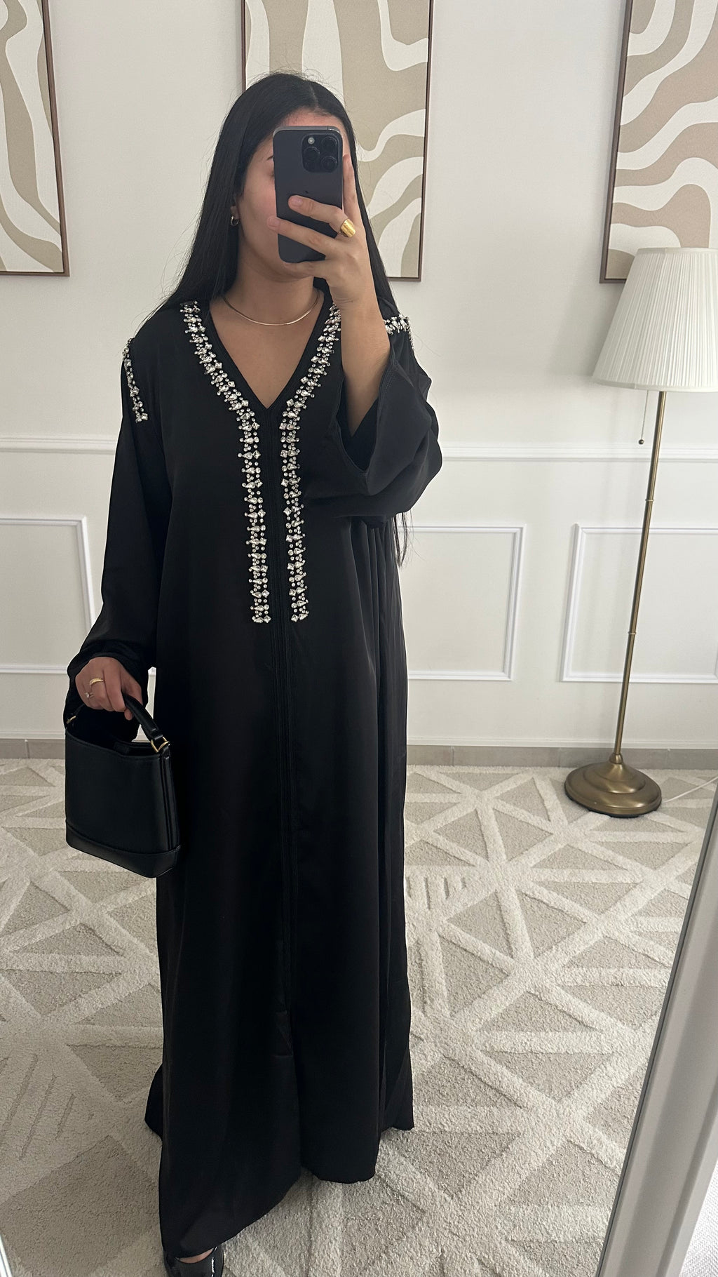 Robe caftan à strass | Noir