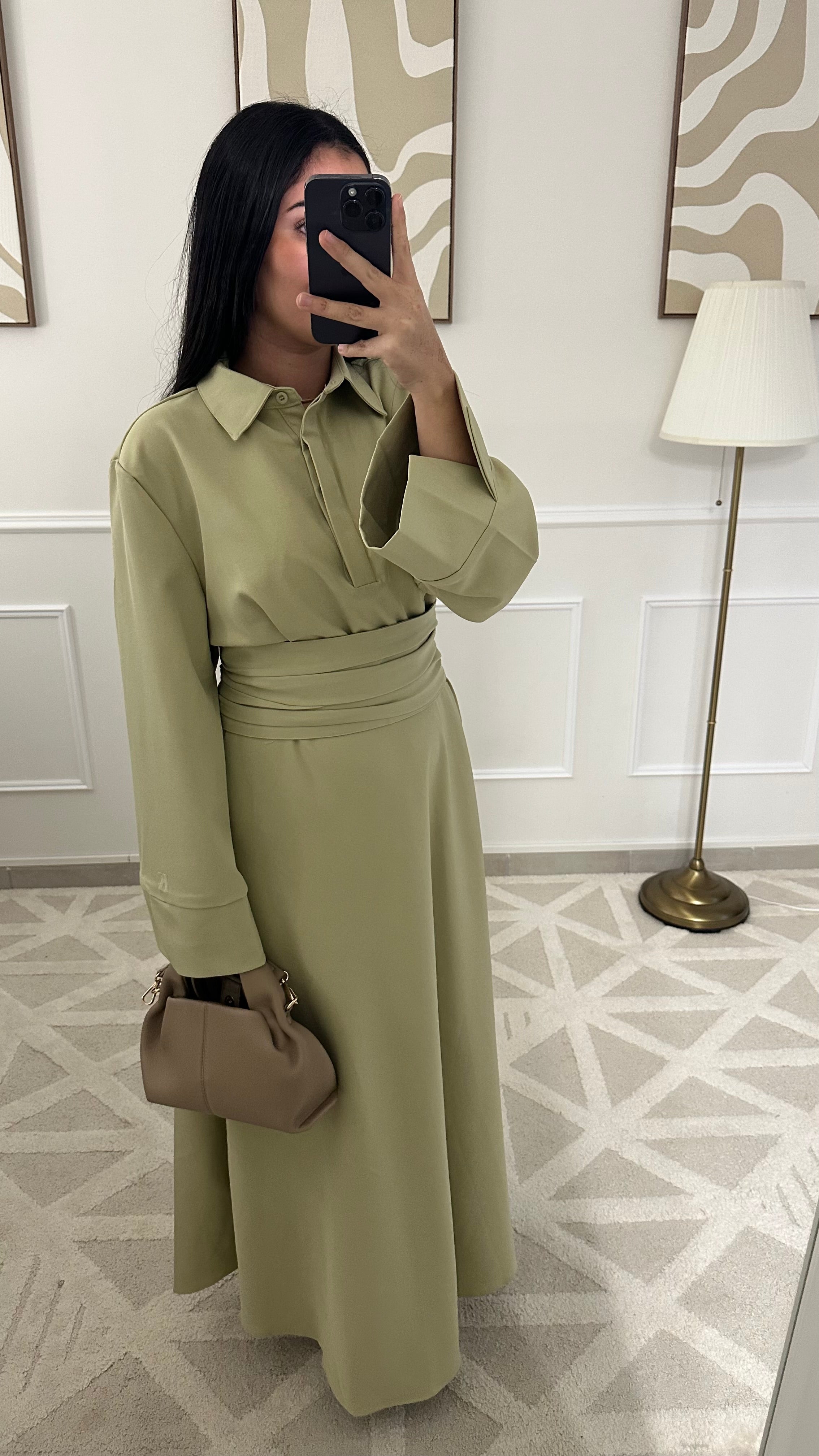 Robe avec ceinture | Verte