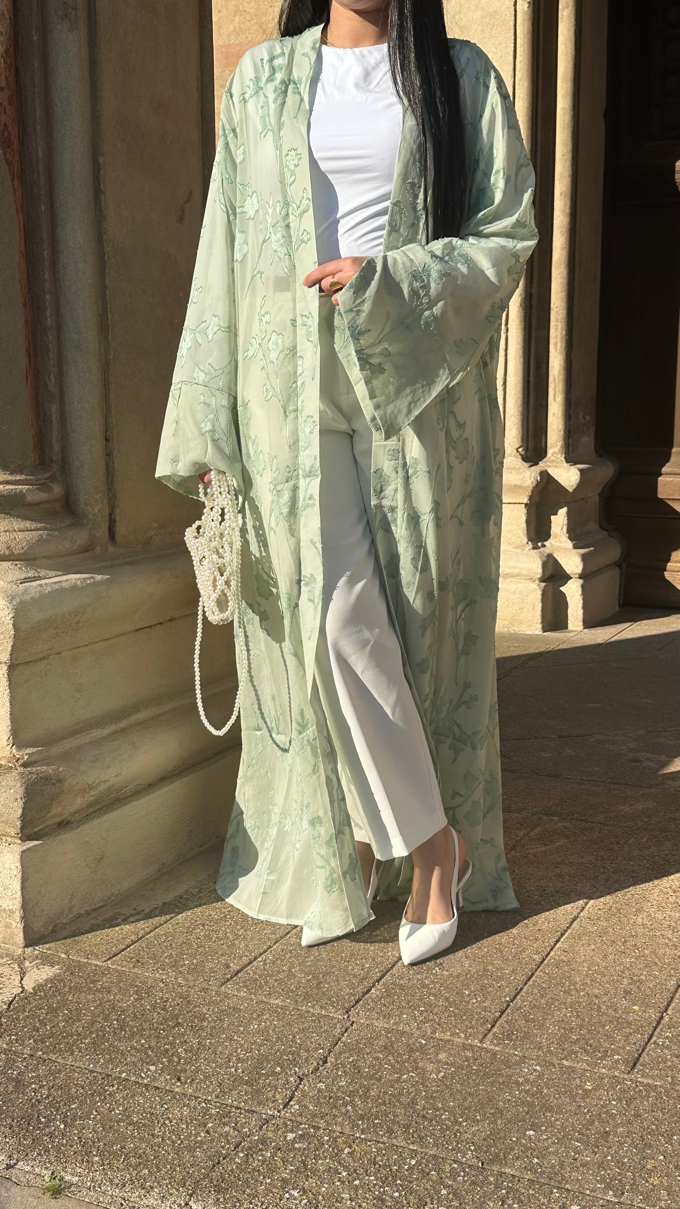 Kimono à fleurs | Vert