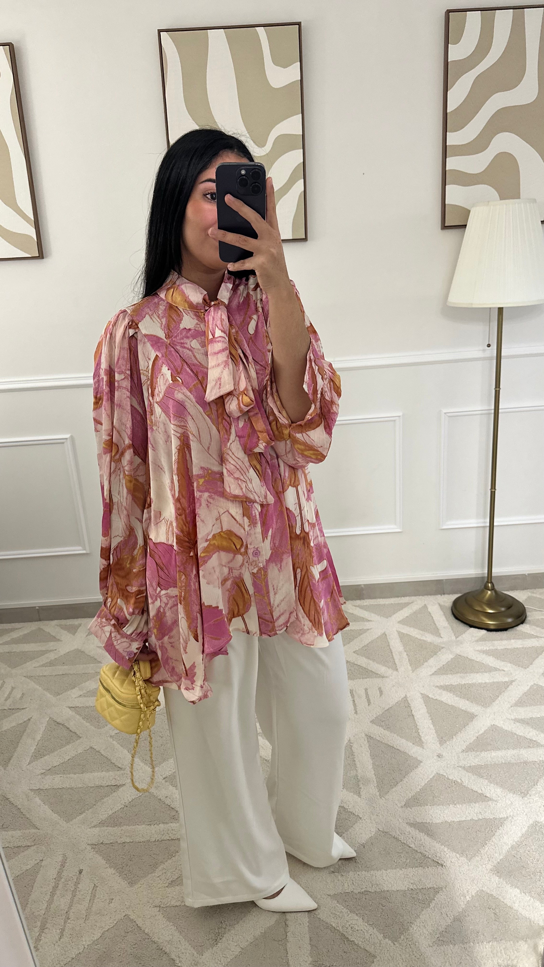 Blouse satinée à fleurs | Rose