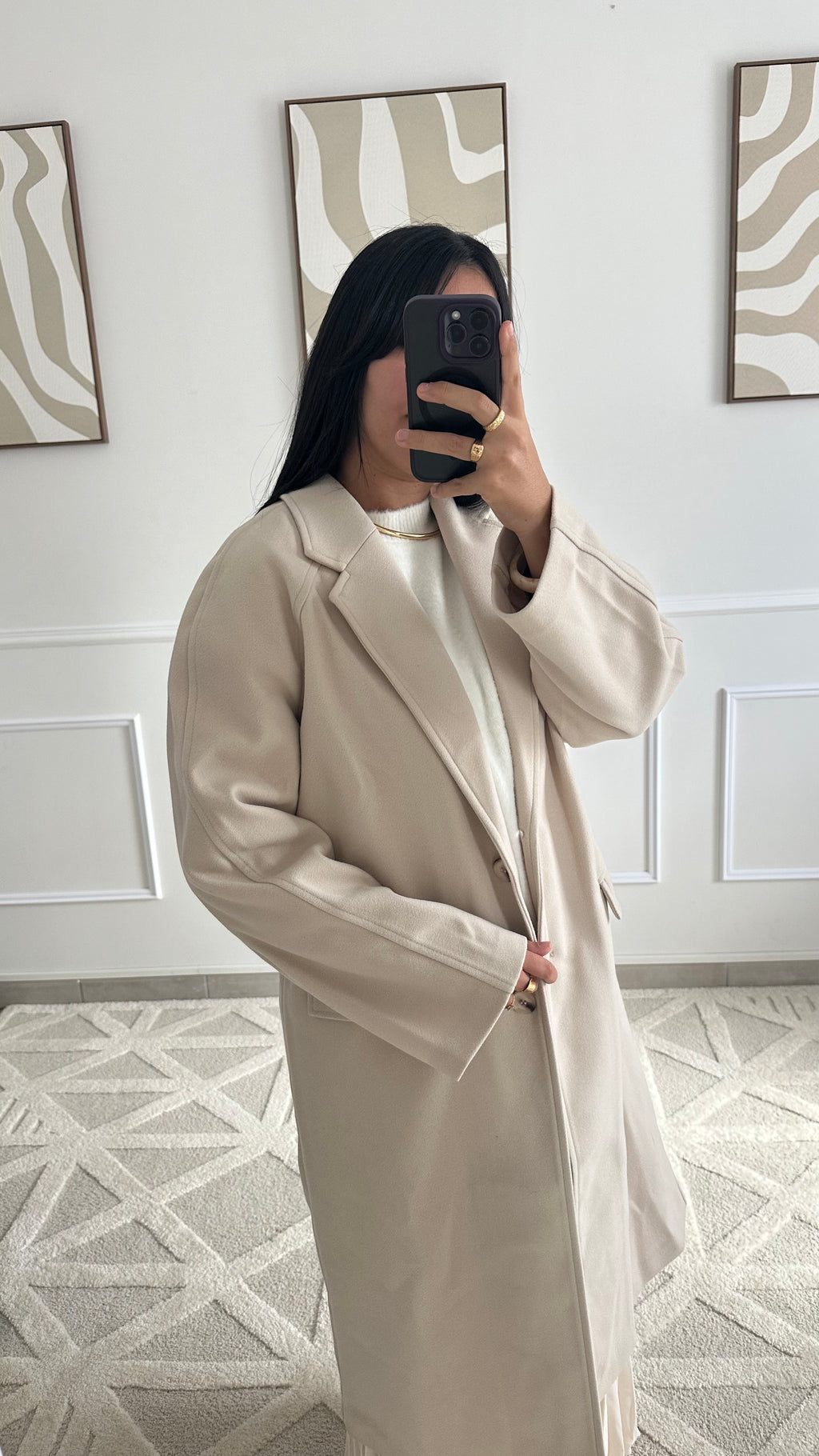 Manteau long à boutons beiges