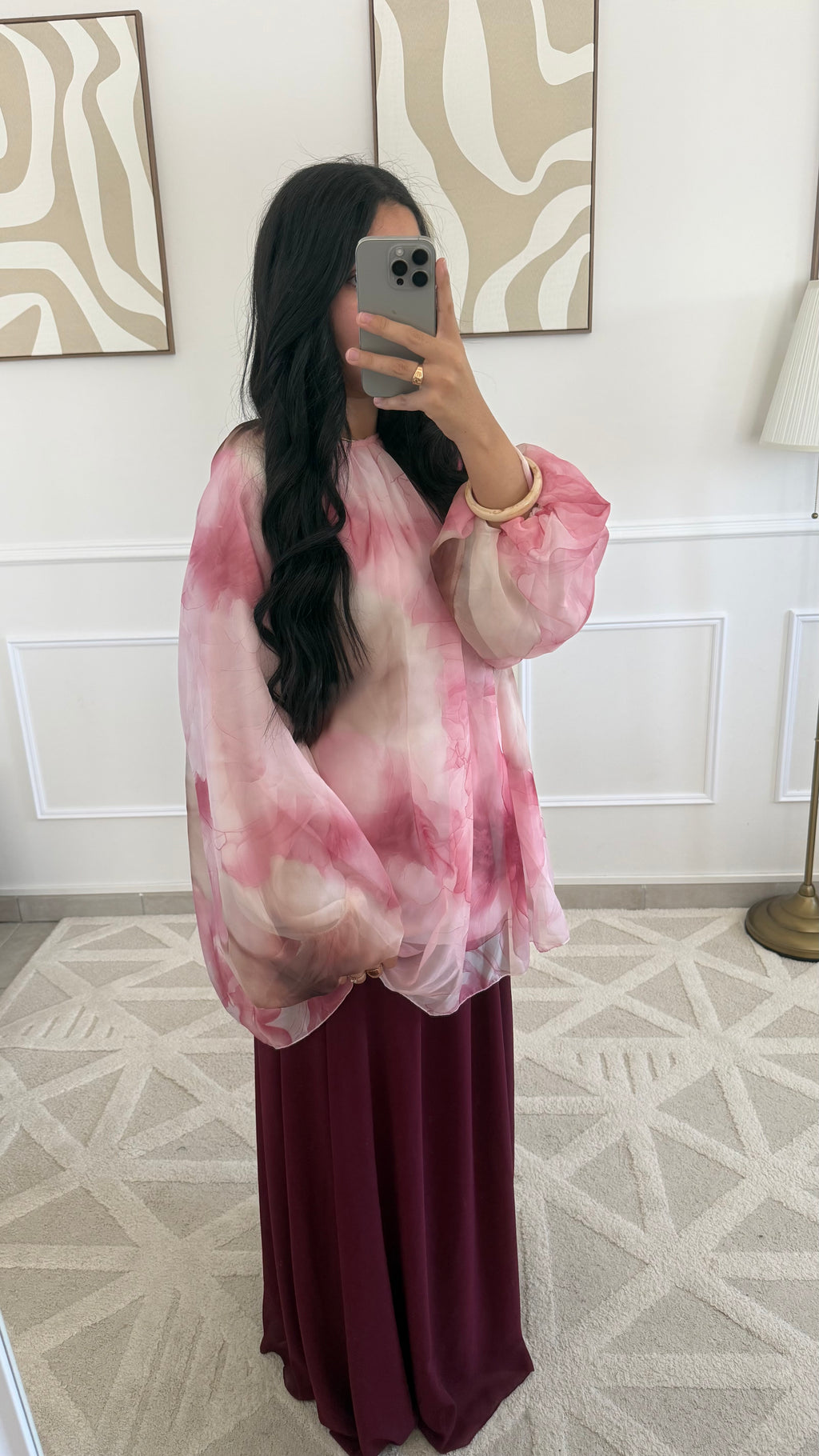 Blouse manches bouffantes fleurie | Rose