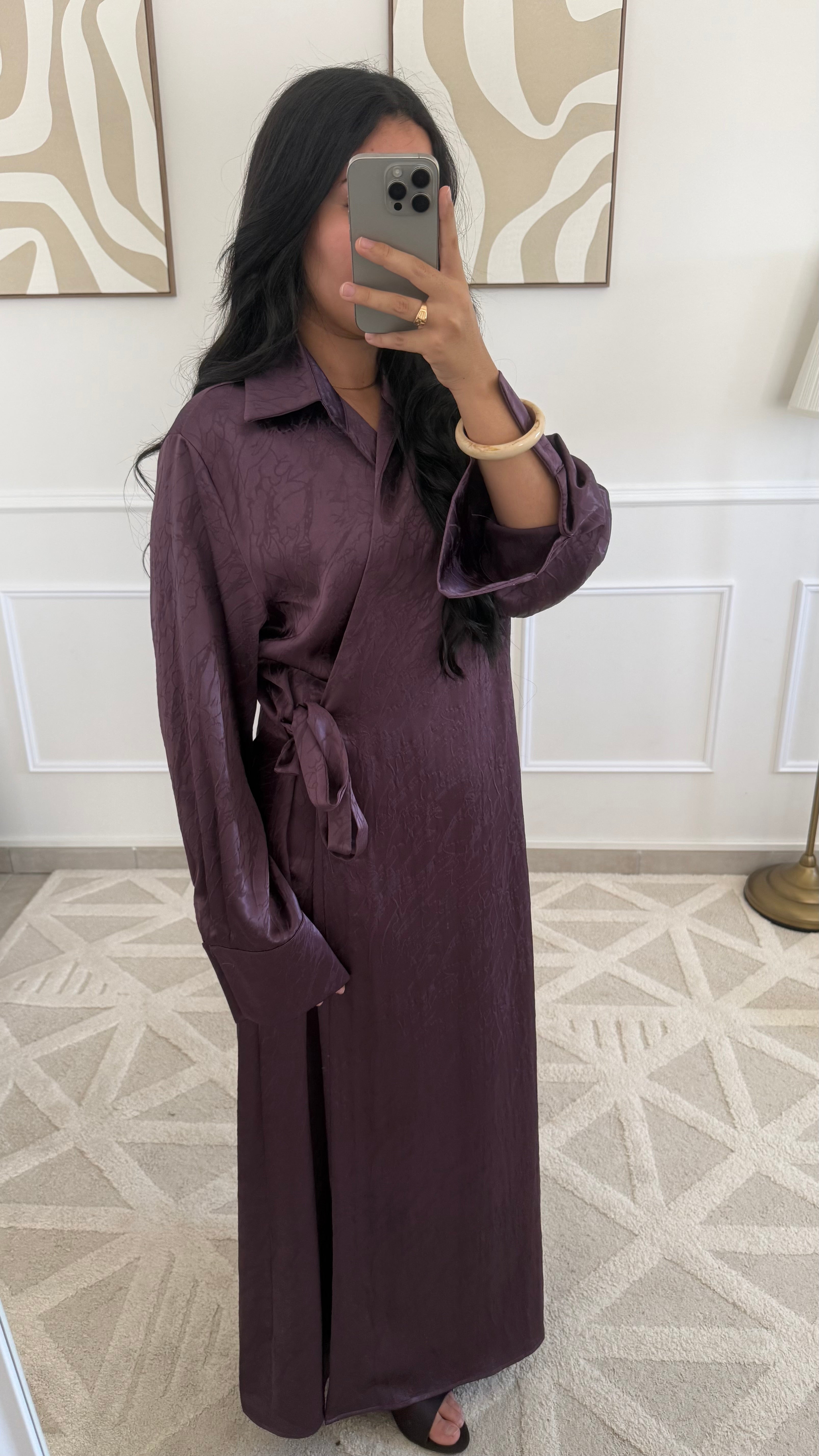 [GAMME PREMIUM] Robe satinée à motifs à nouer | Violet