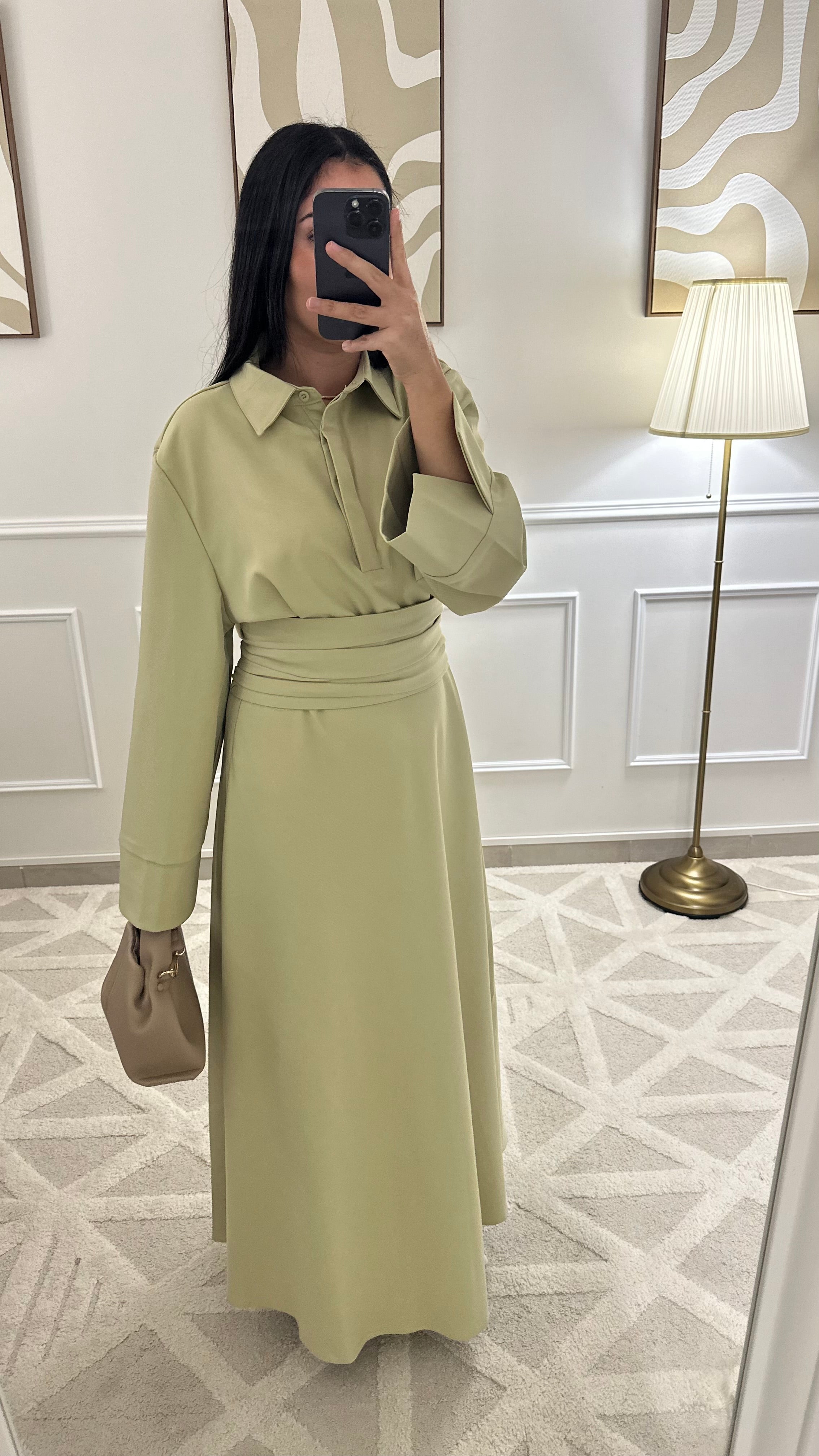 Robe avec ceinture | Verte