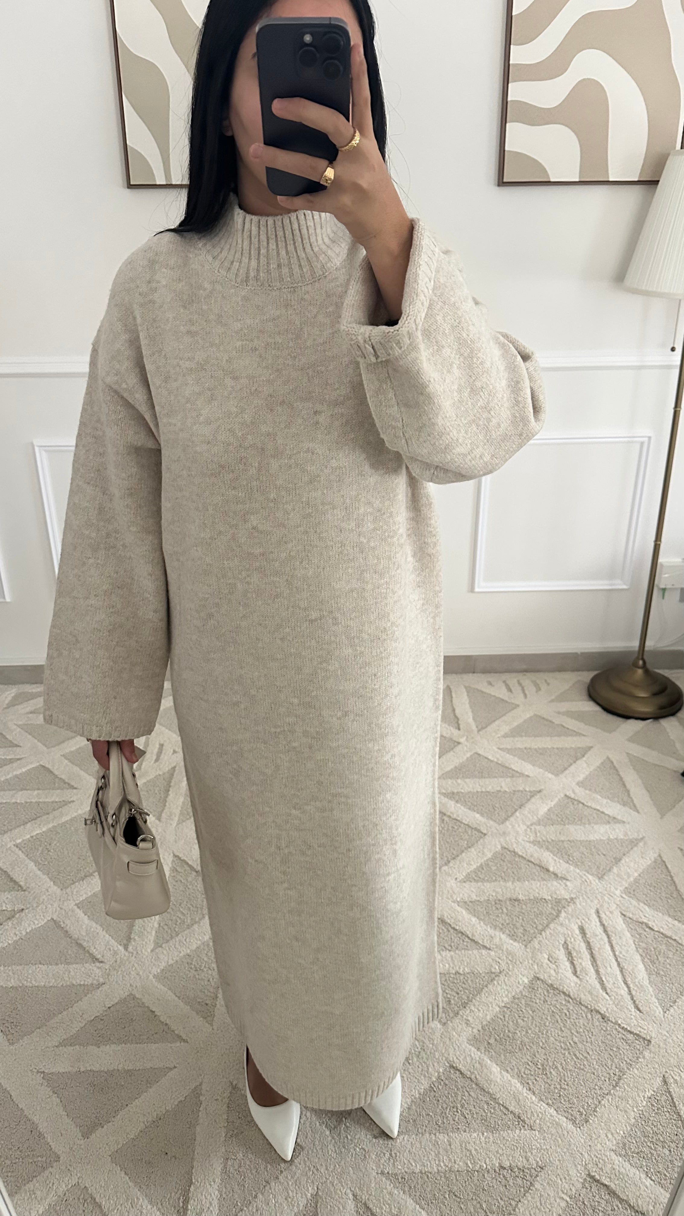 Robe pull col montant l Beige clair