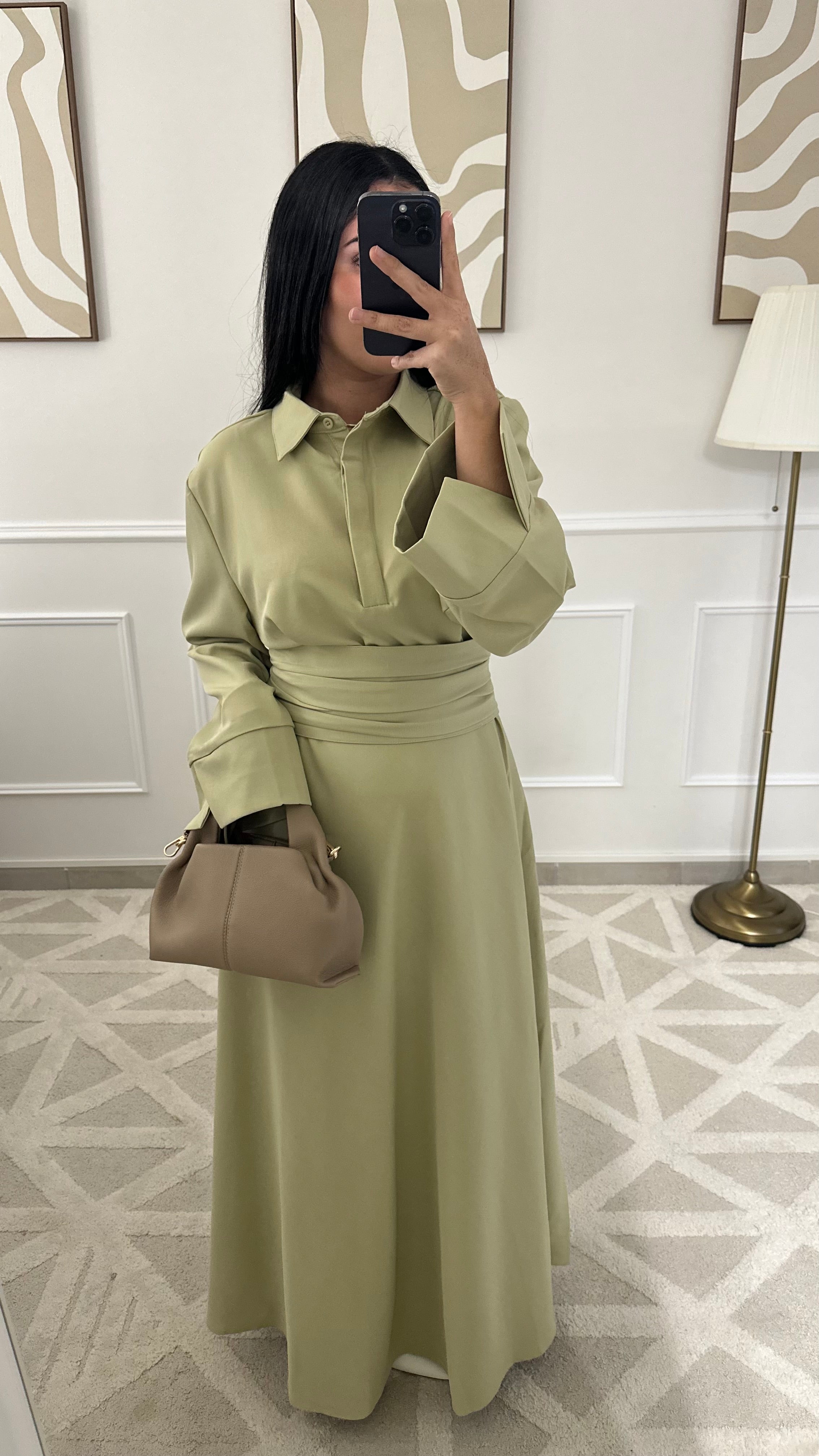 Robe avec ceinture | Verte