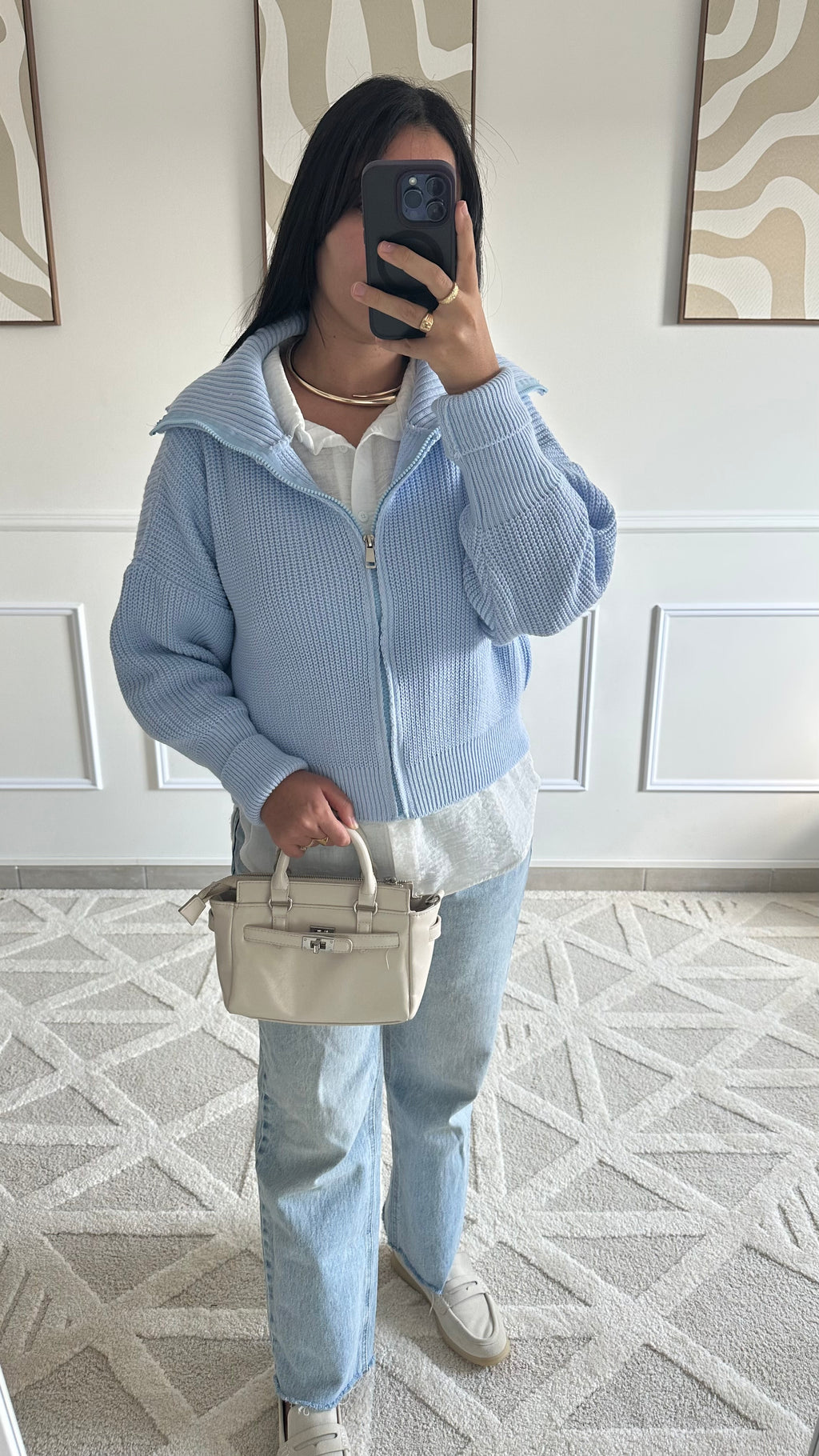 Gilet bleu clair à fermeture éclair