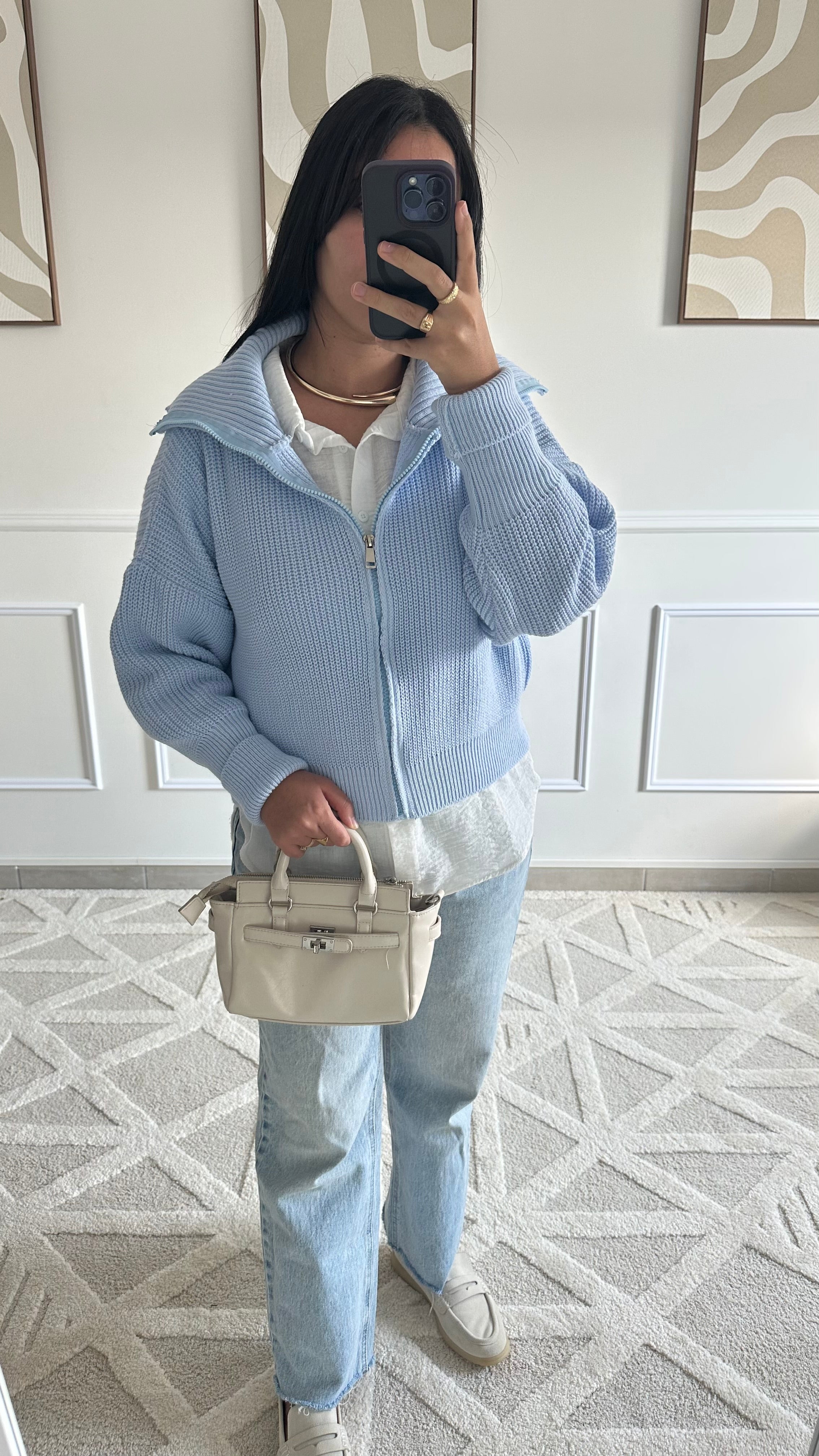 Gilet bleu clair à fermeture éclair