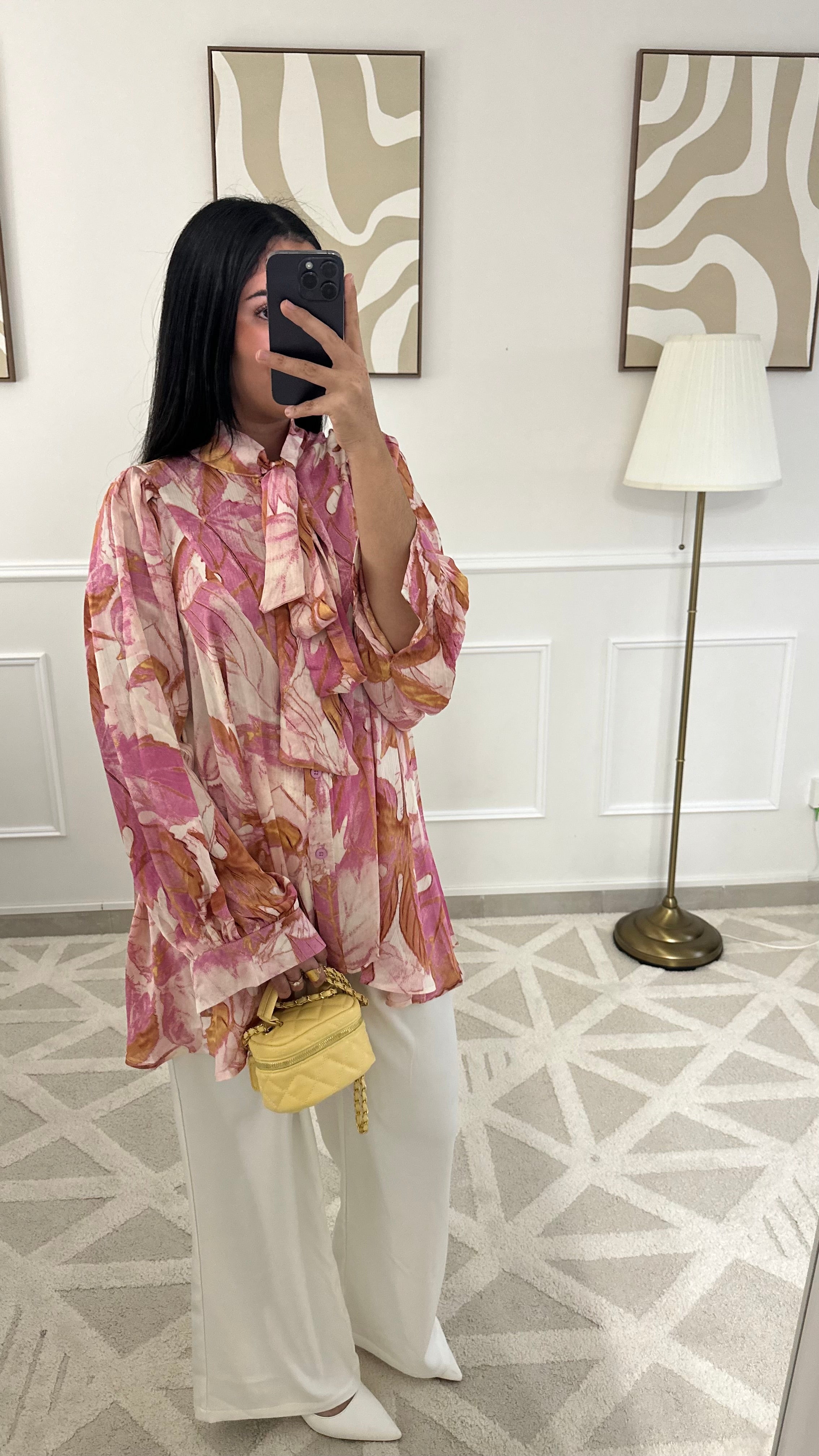 Blouse satinée à fleurs | Rose