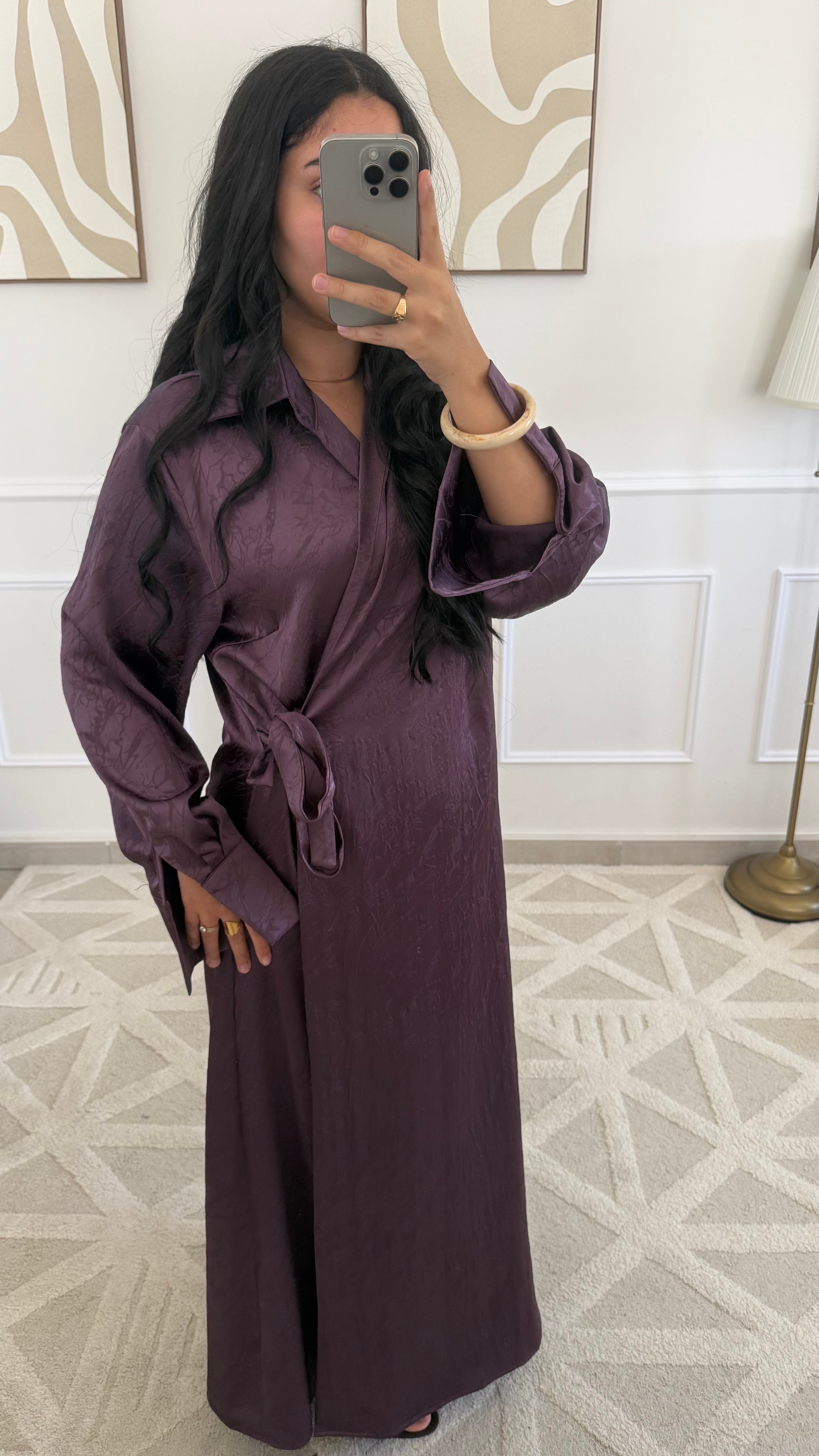[GAMME PREMIUM] Robe satinée à motifs à nouer | Violet