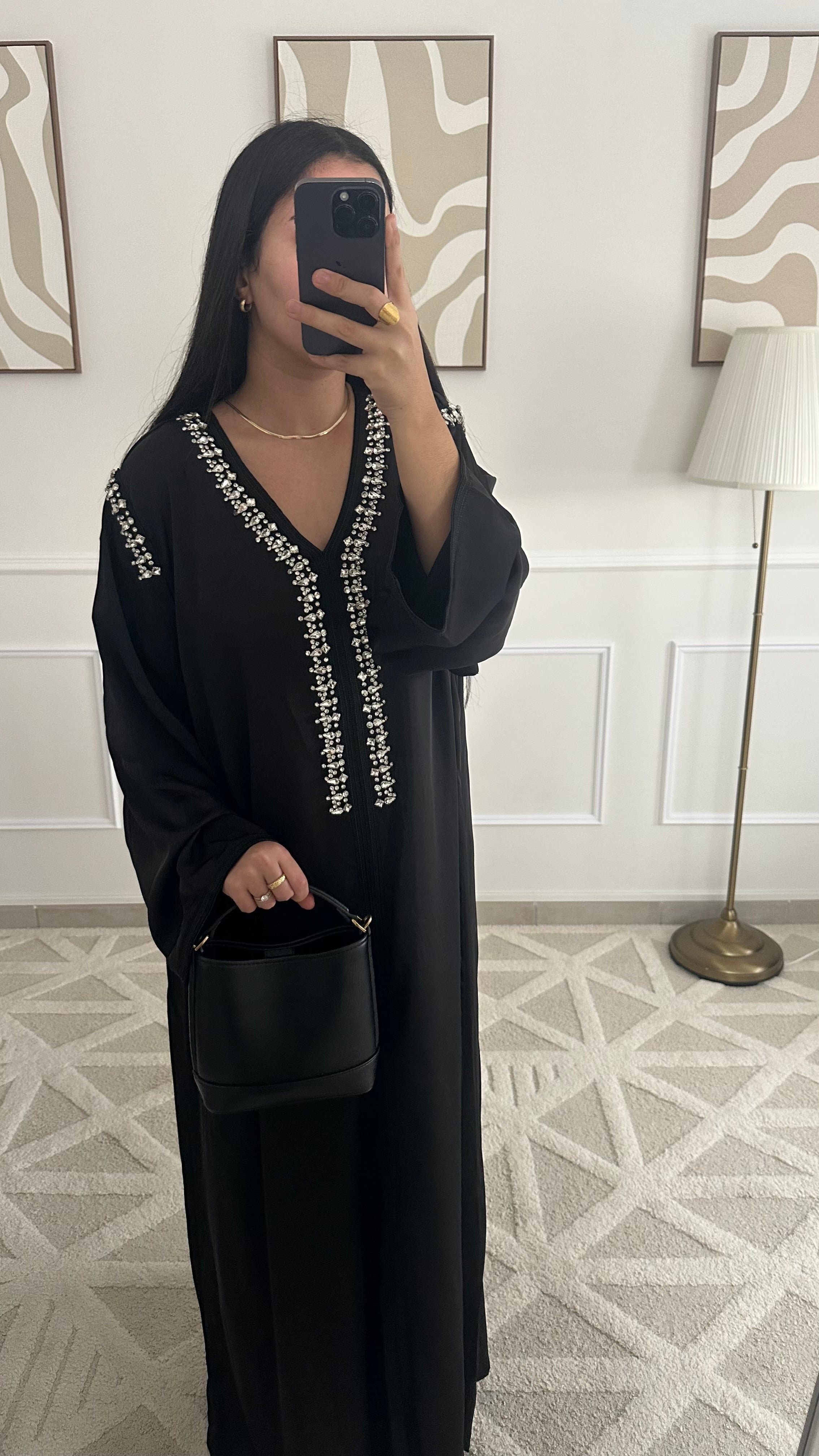 Robe caftan à strass | Noir
