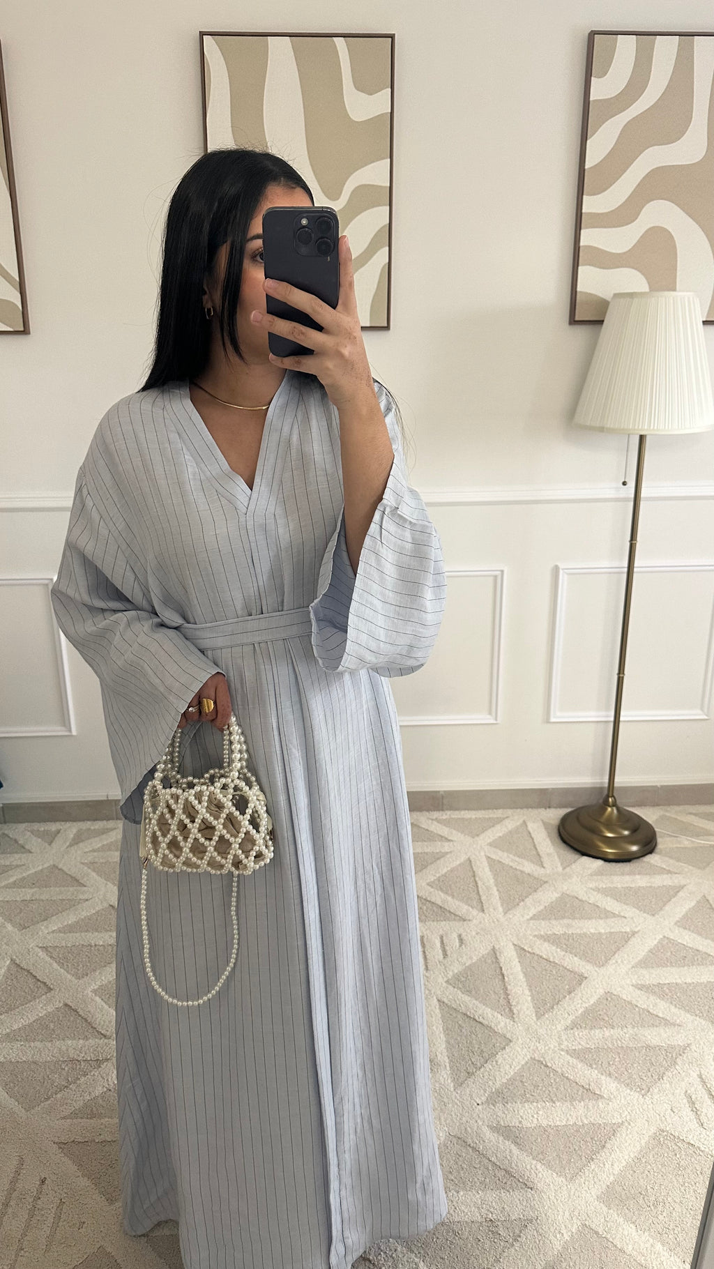 Robe longue et fluide en lin à rayures et ceinture |
Bleue ciel