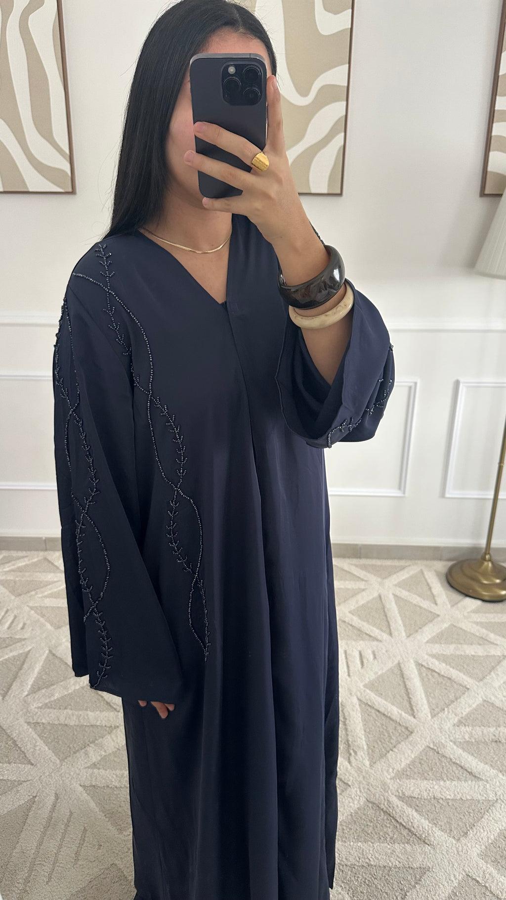 Abaya à perles | Bleu marine