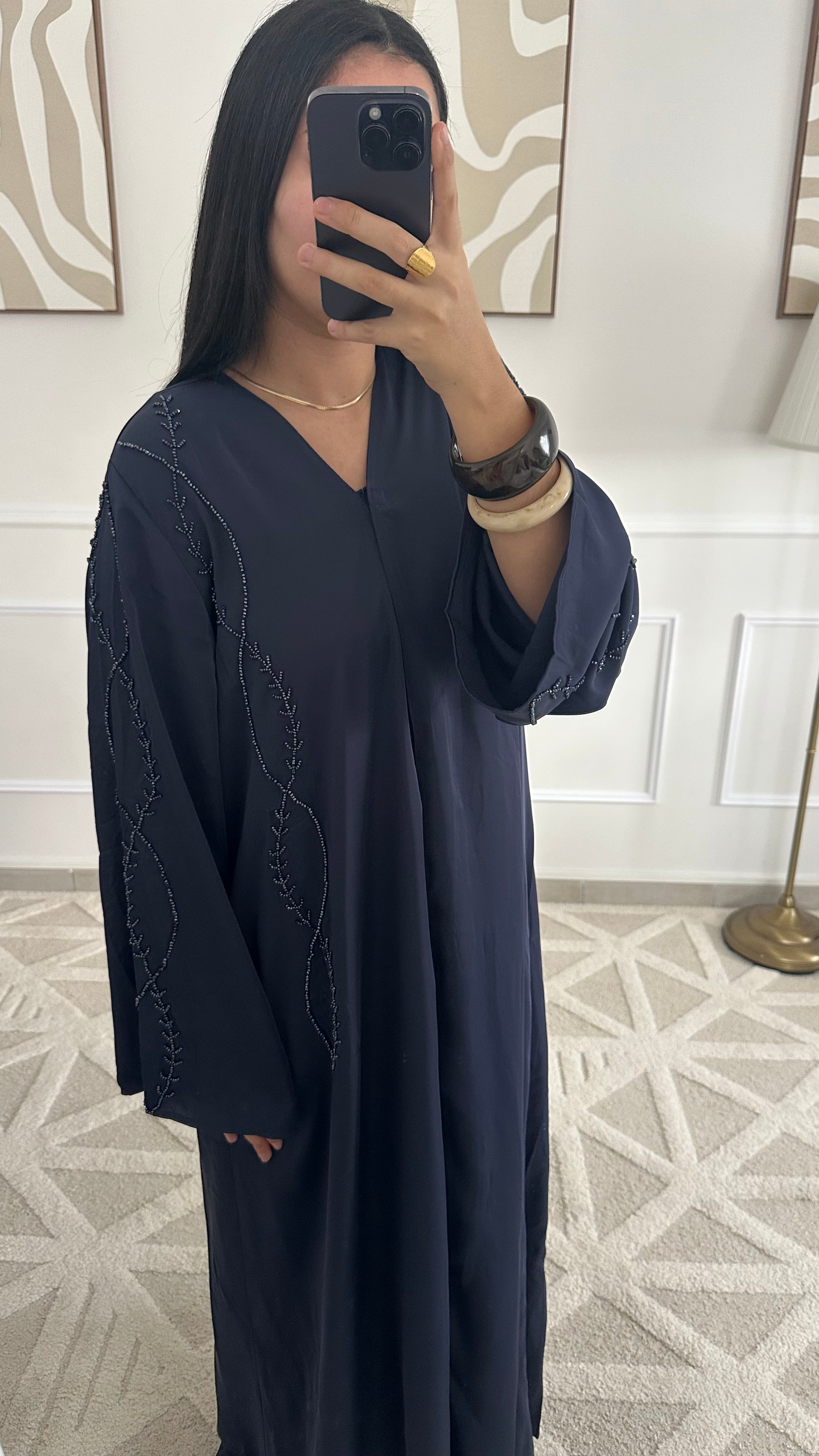 Abaya à perles | Bleu marine