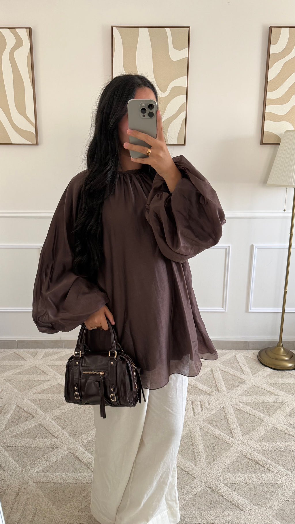 Blouse à manches bouffantes | Marron