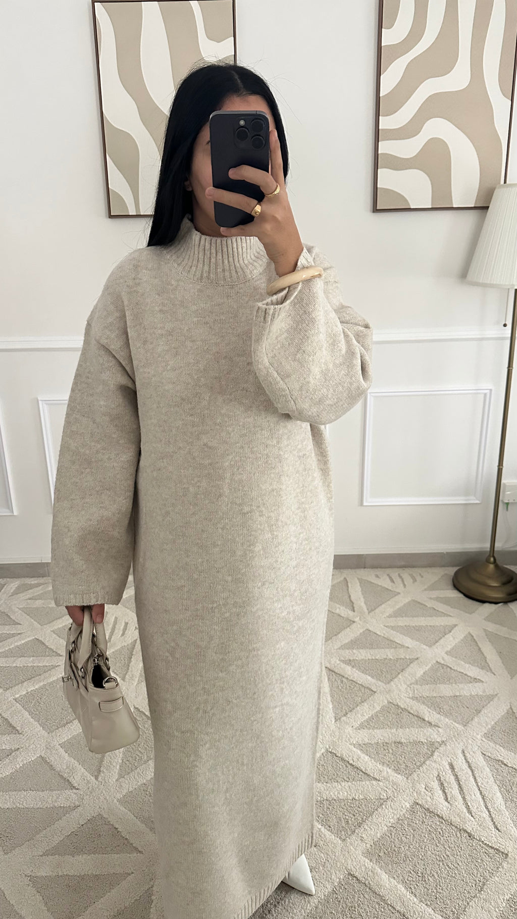 Robe pull col montant l Beige clair