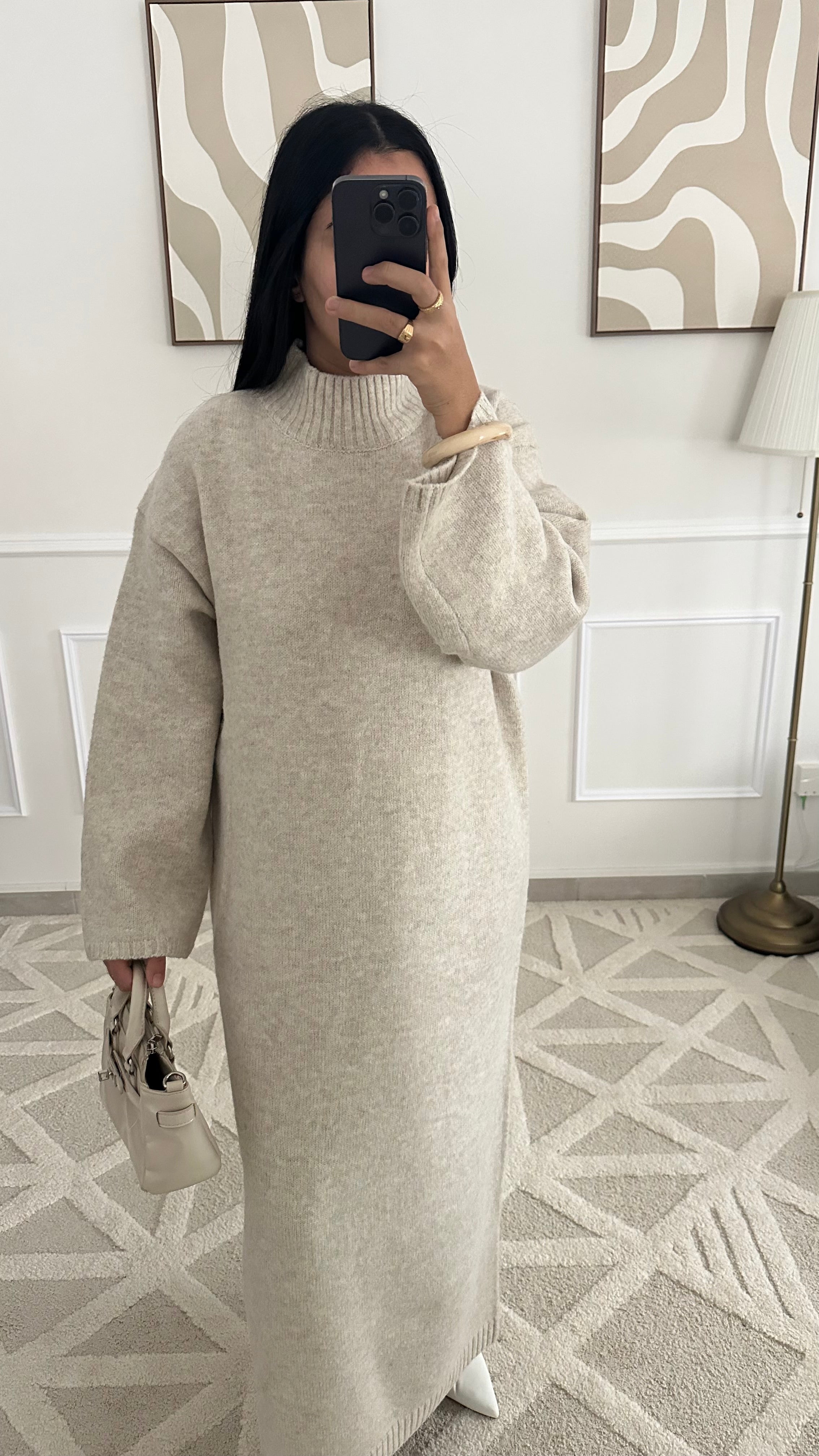 Robe pull col montant l Beige clair