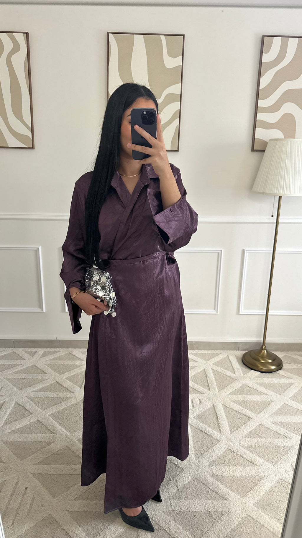 [GAMME PREMIUM] Robe satinée à motifs à nouer | Violet