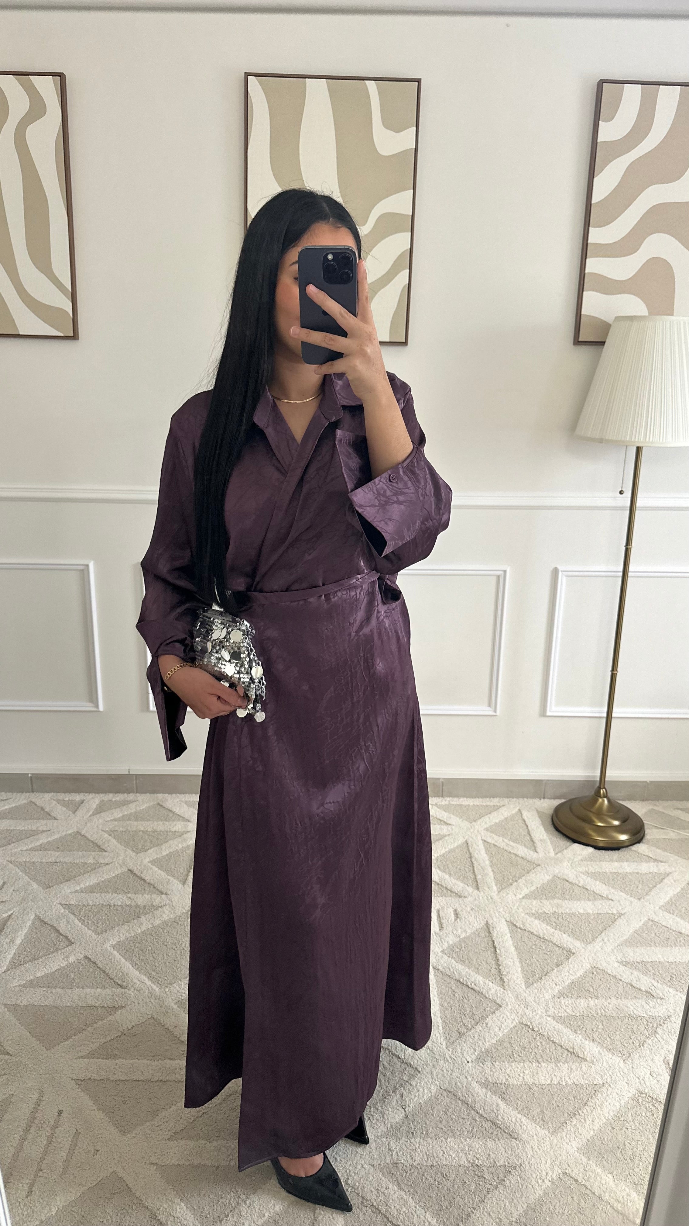 [GAMME PREMIUM] Robe satinée à motifs à nouer | Violet