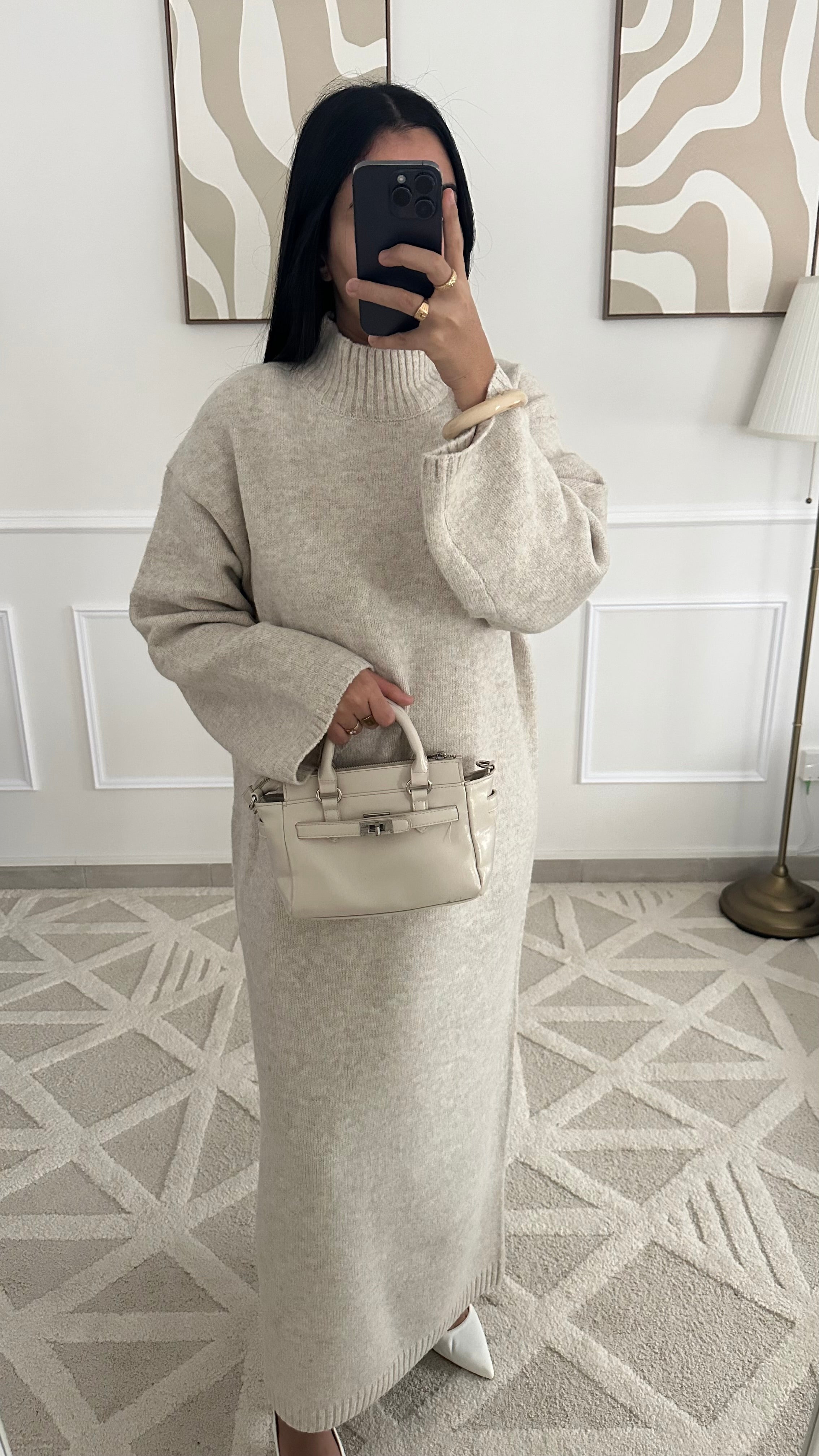 Robe pull col montant l Beige clair