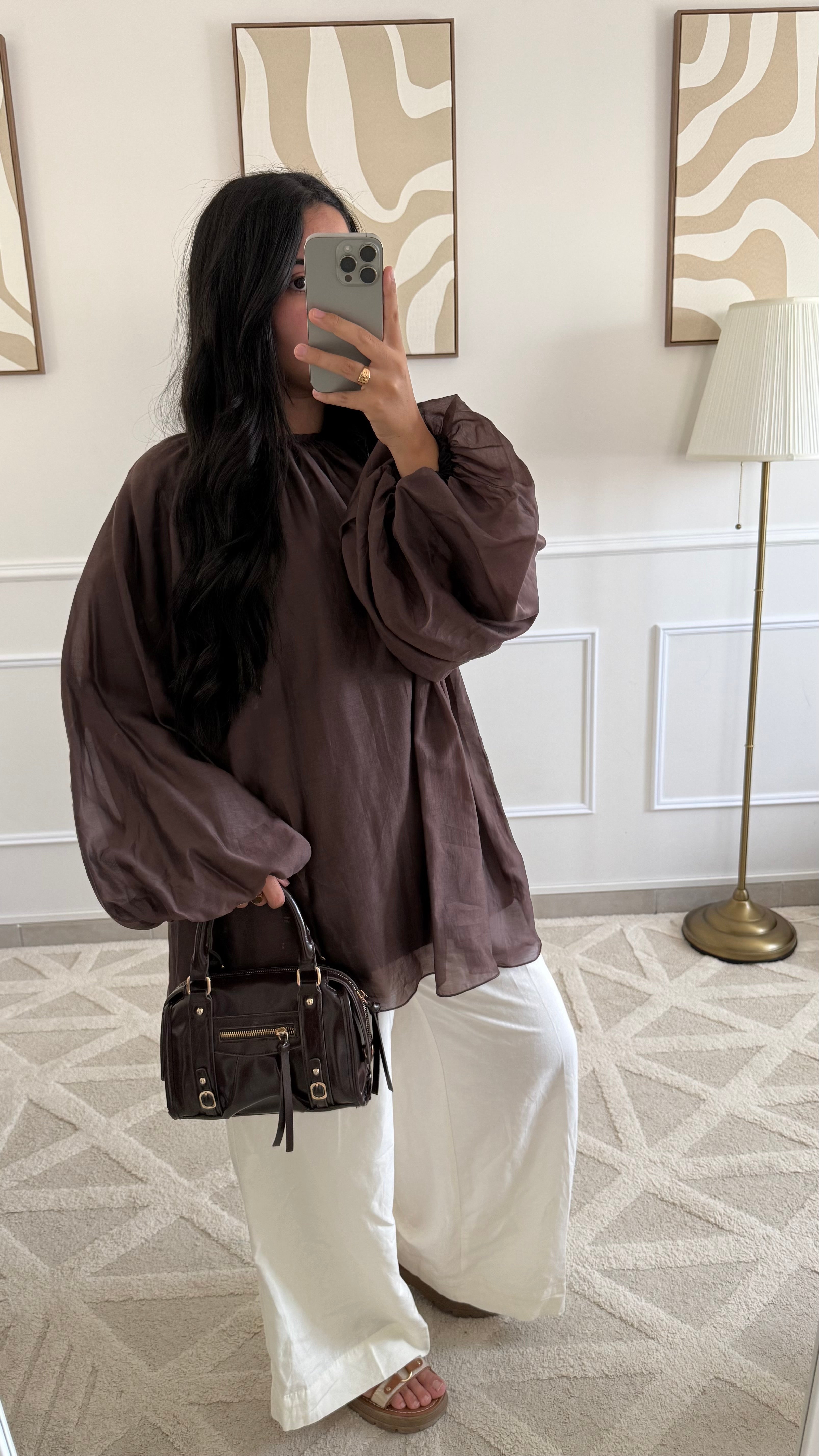 Blouse à manches bouffantes | Marron