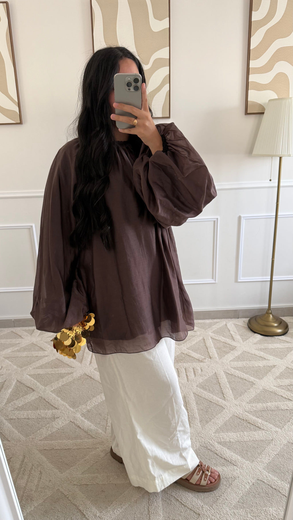 Blouse à manches bouffantes | Marron