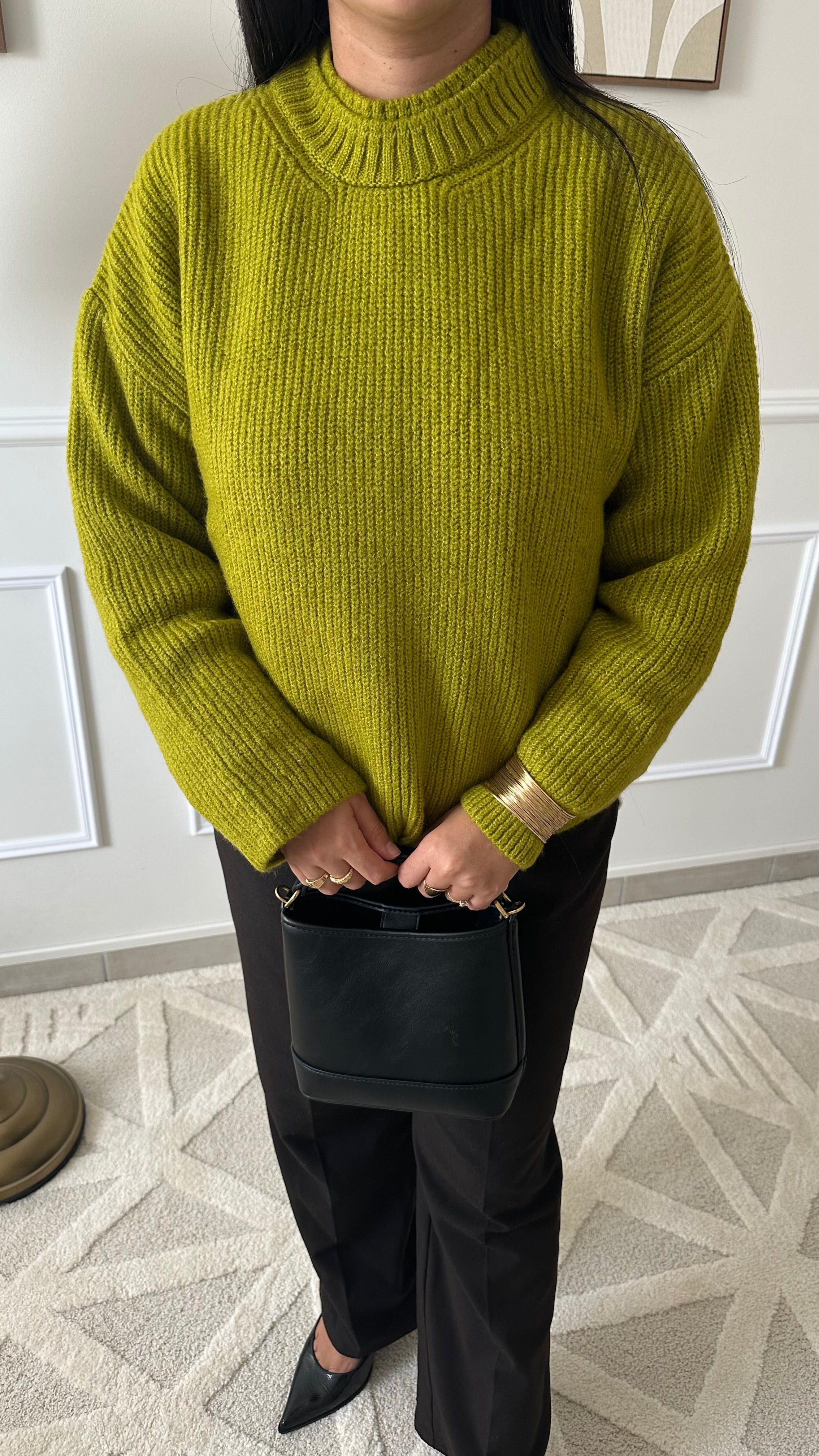 Pull col doublé olive