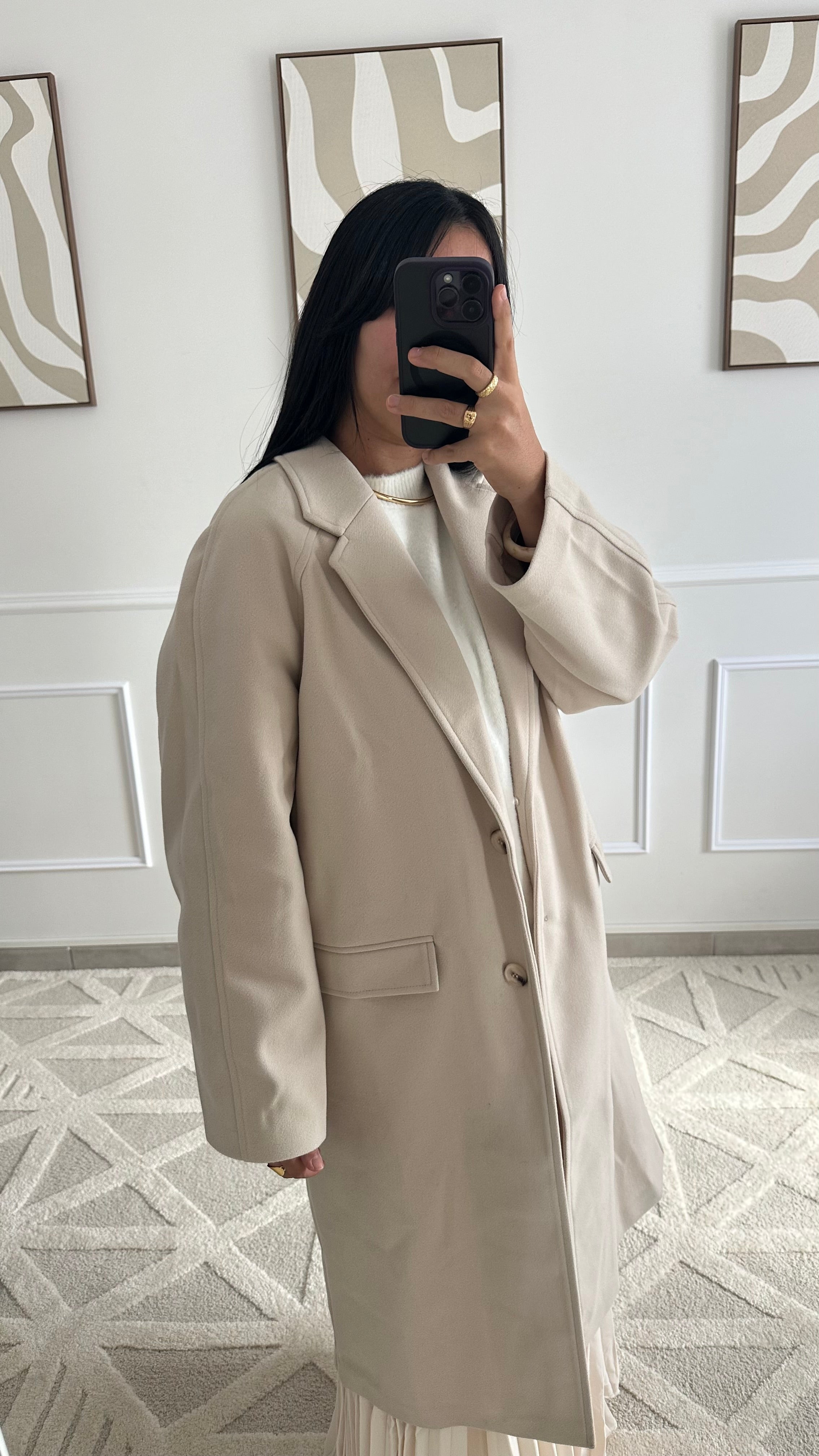Manteau long à boutons beiges