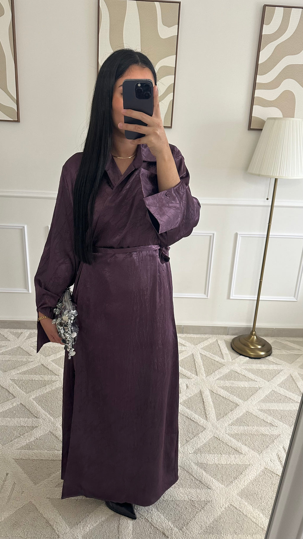 [GAMME PREMIUM] Robe satinée à motifs à nouer | Violet