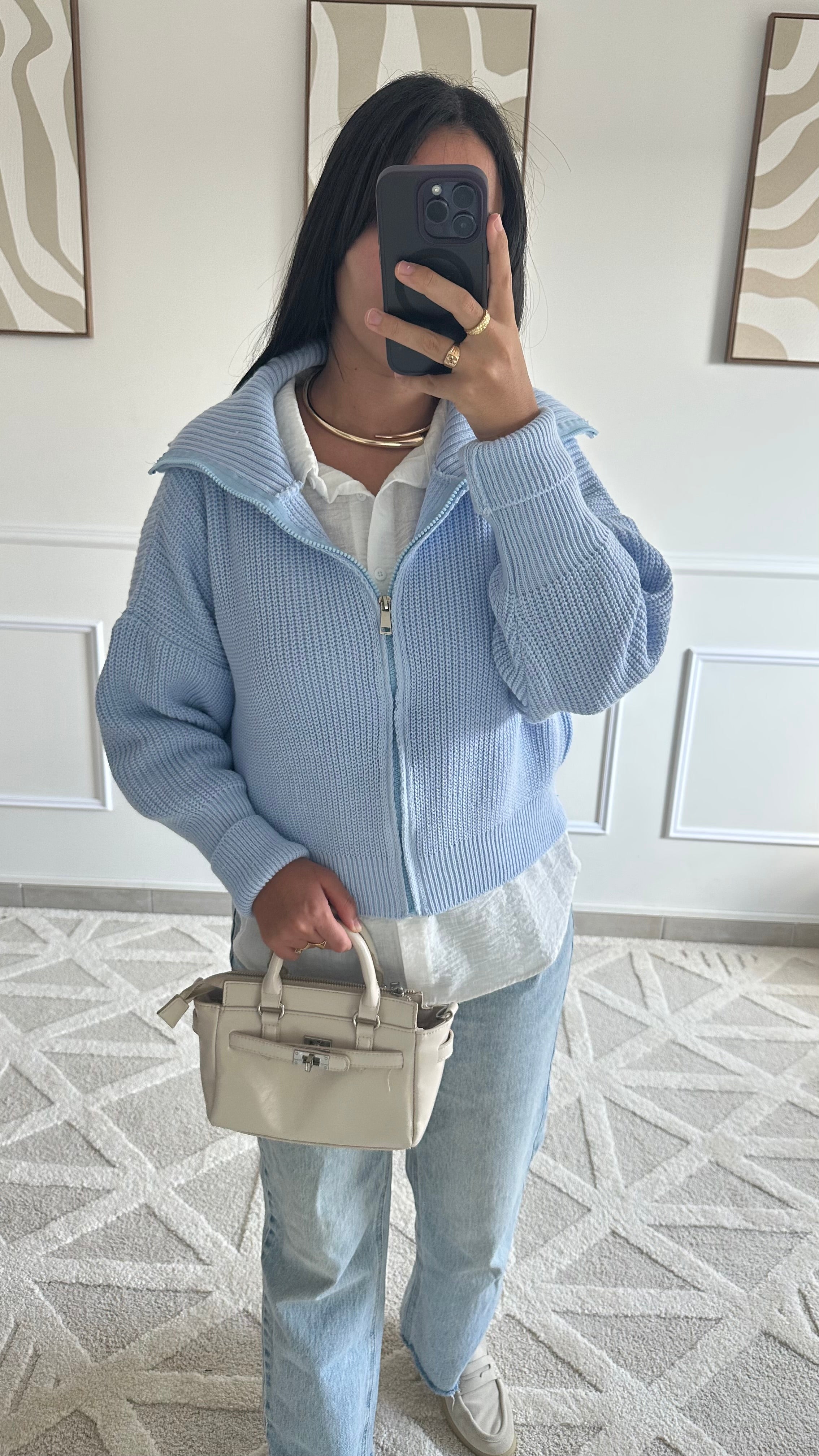 Gilet bleu clair à fermeture éclair