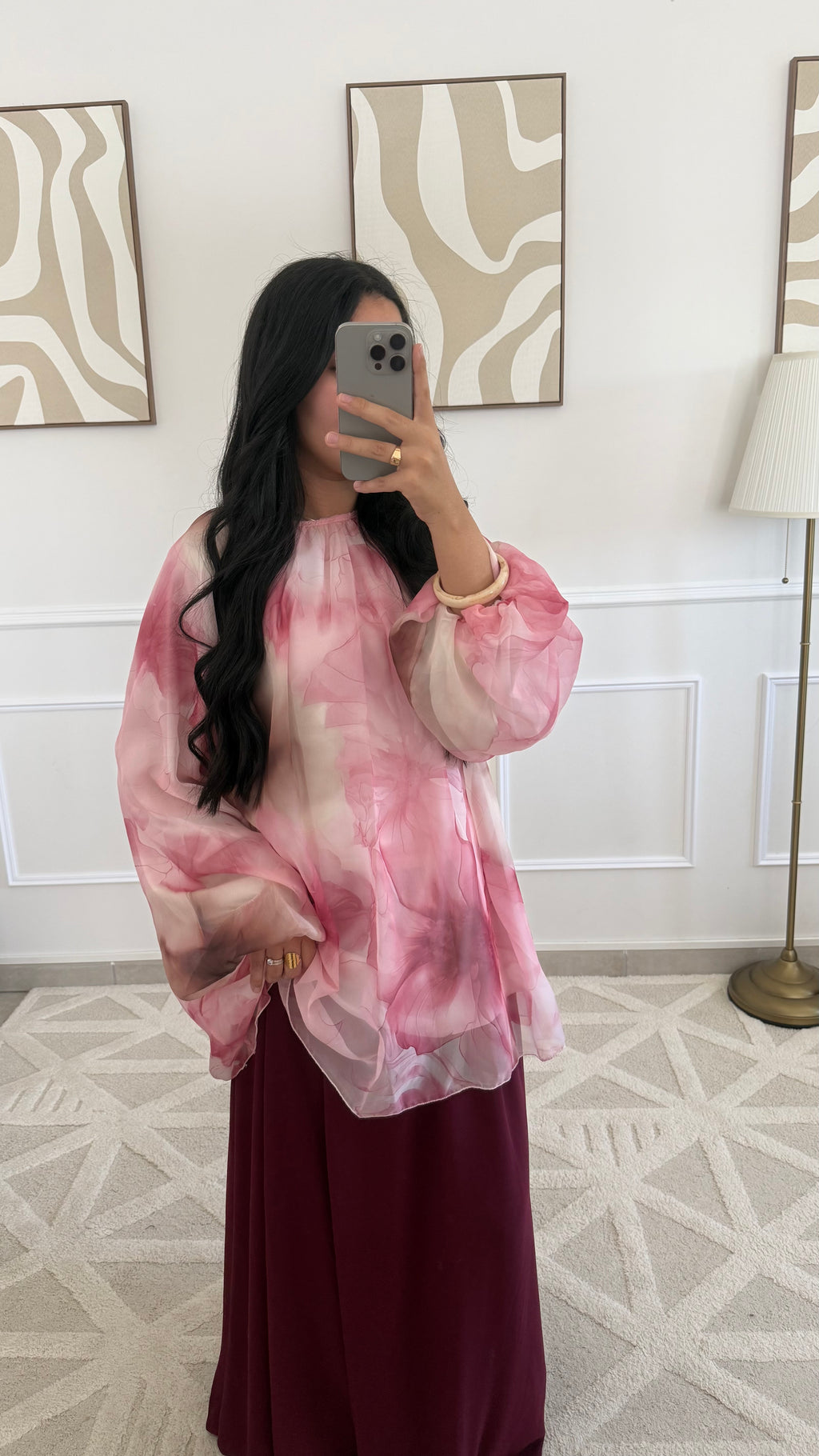 Blouse manches bouffantes fleurie | Rose